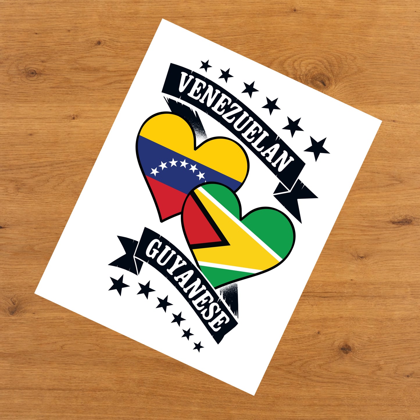 Venezuelan Guyanese Heart Flags Venezuela Guyana 8"x10" Wall Art Print