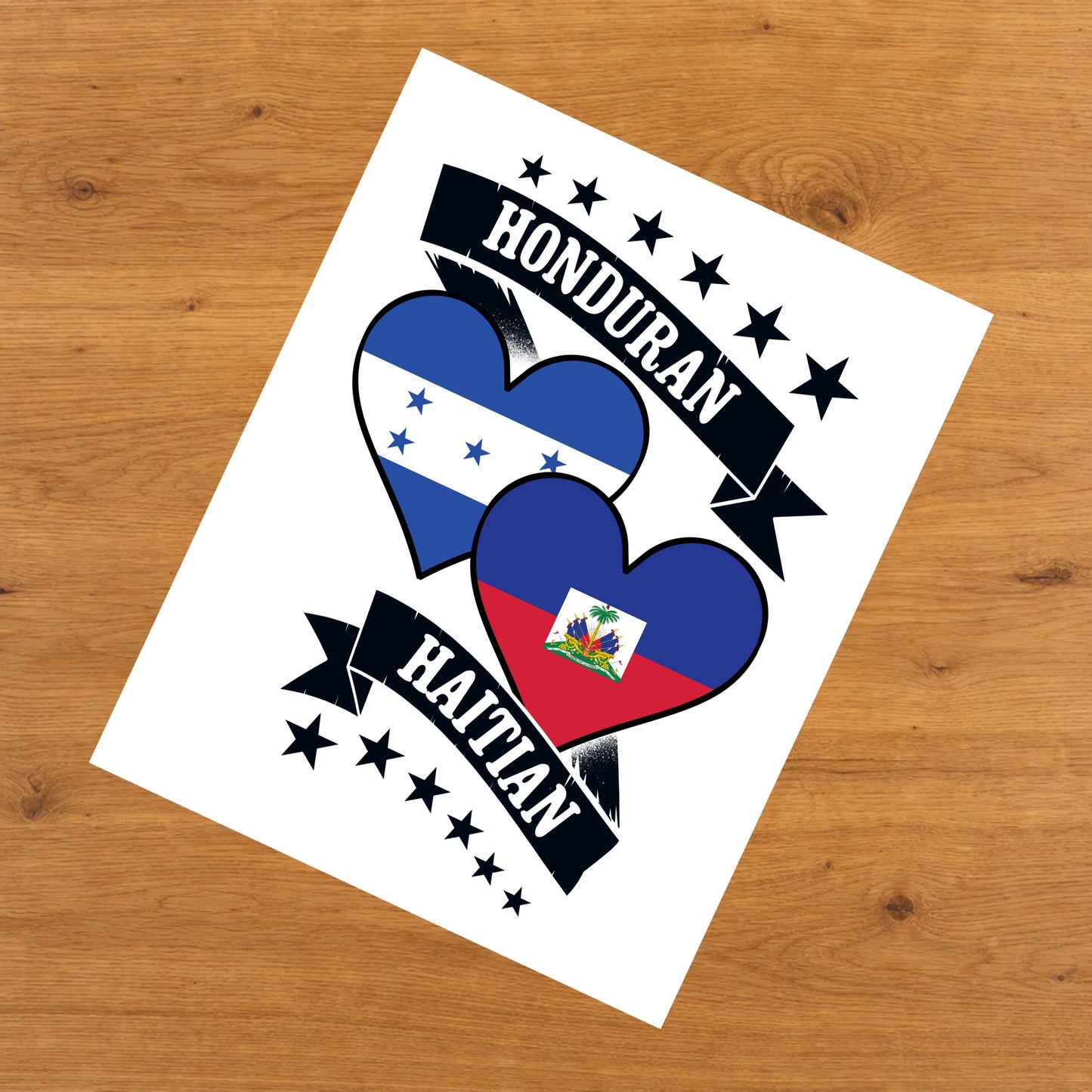 Honduran Haitian Heart Flags Honduras Haiti 8"x10" Wall Art Print