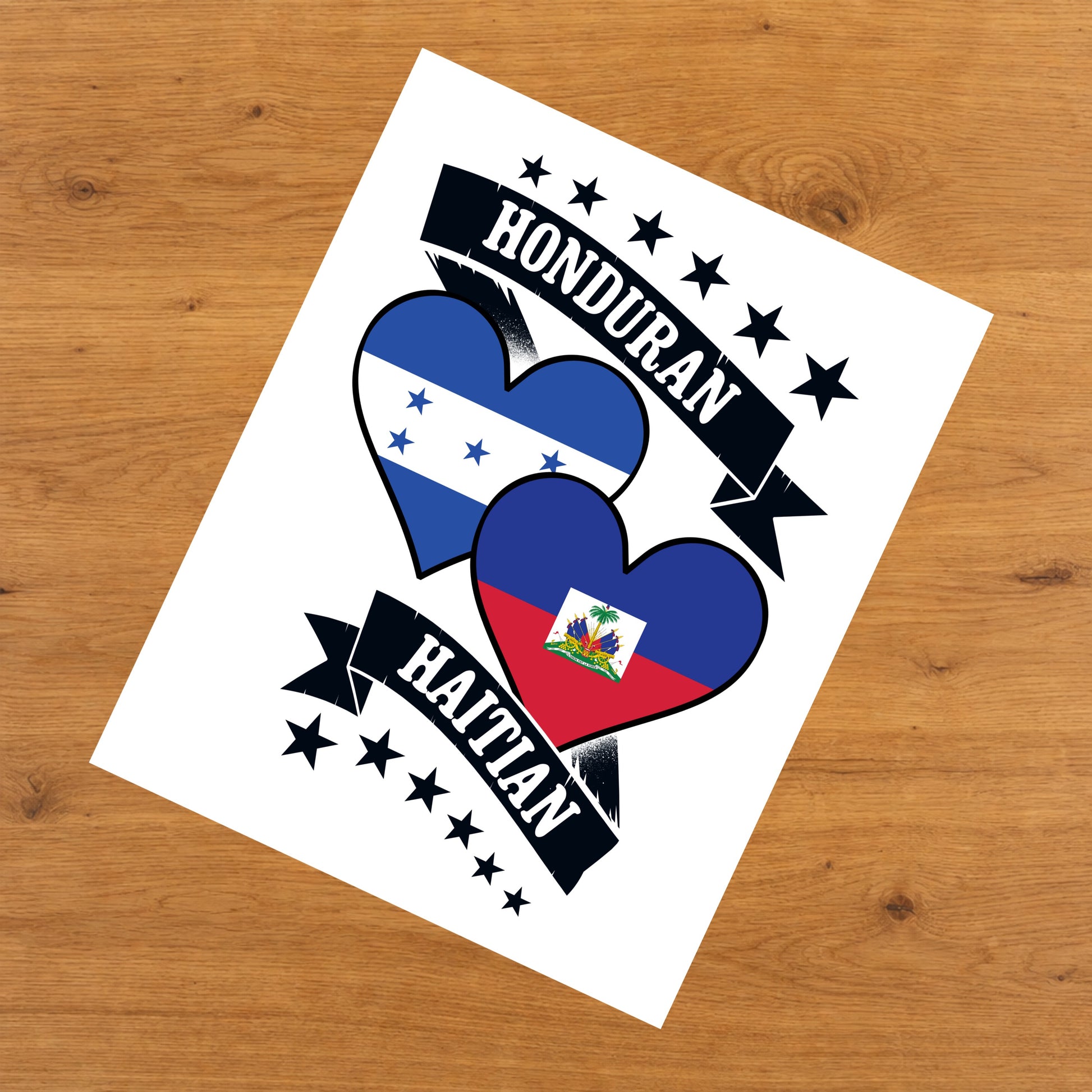 Honduran Haitian Heart Flags Honduras Haiti 8"x10" Wall Art Print
