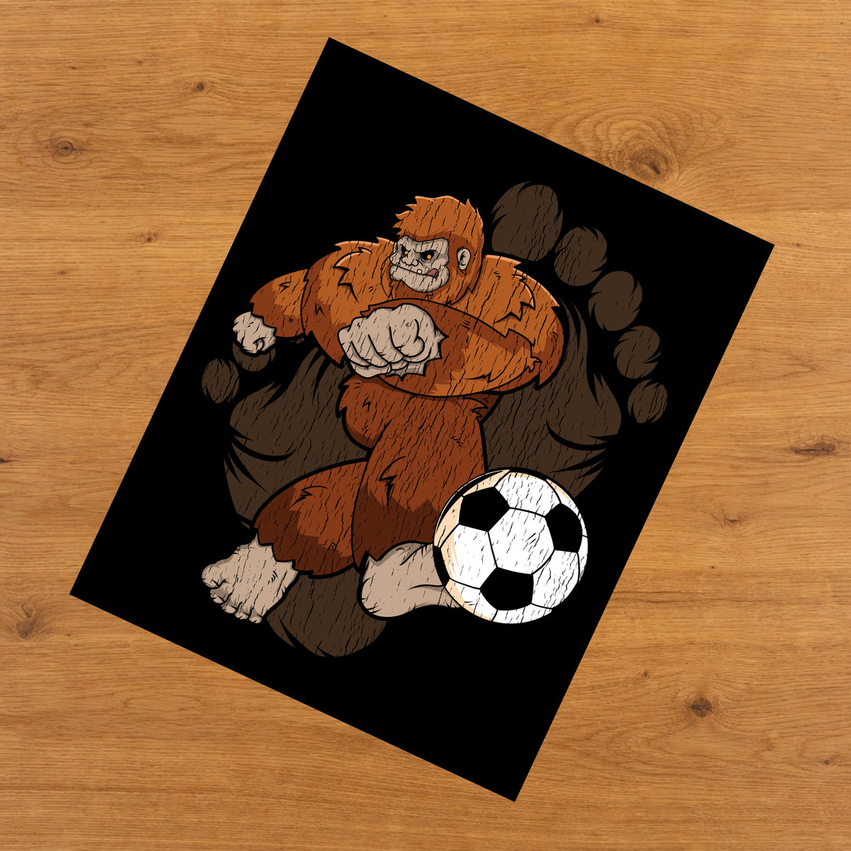Bigfoot Soccer Art - Sasquatch Kicking Soccer Ball 8"x10" Wall Art Print