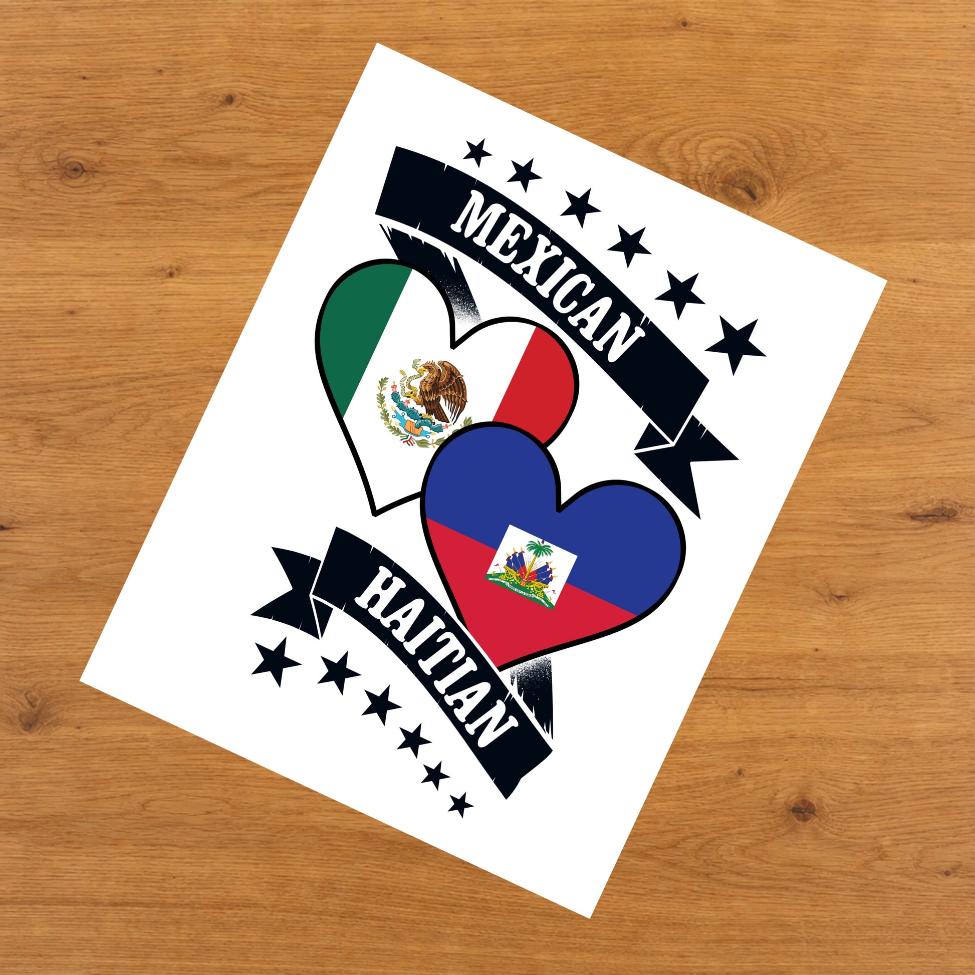 Mexican Haitian Heart Flags Mexico Haiti 8"x10" Wall Art Print