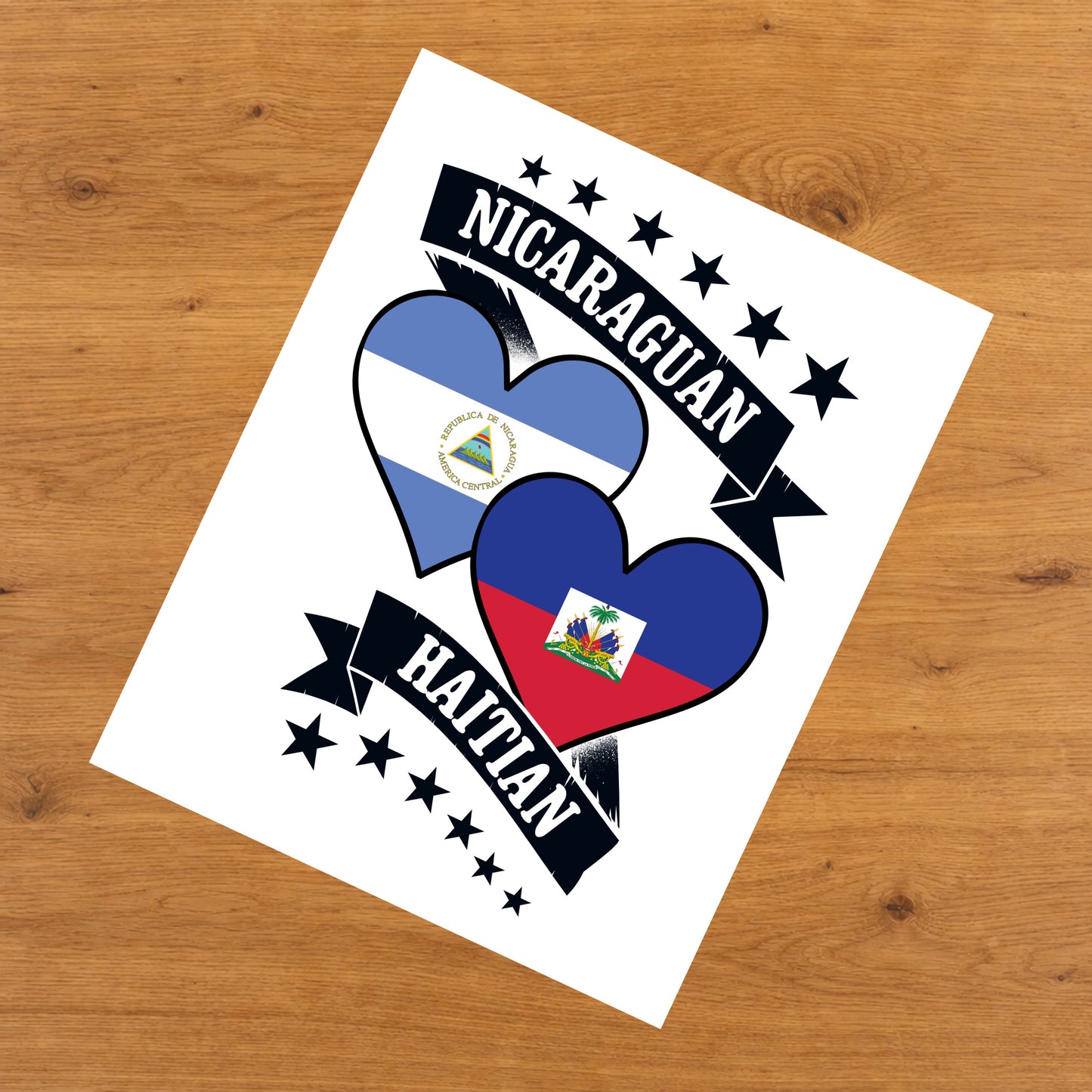 Nicaraguan Haitian Heart Flags Nicaragua Haiti 8"x10" Wall Art Print