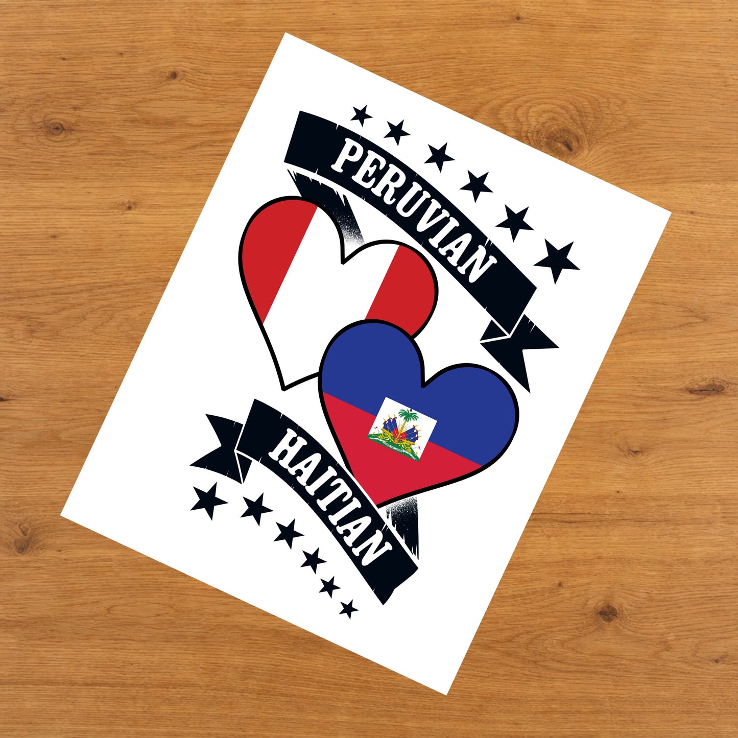 Peruvian Haitian Heart Flags Peru Haiti 8"x10" Wall Art Print
