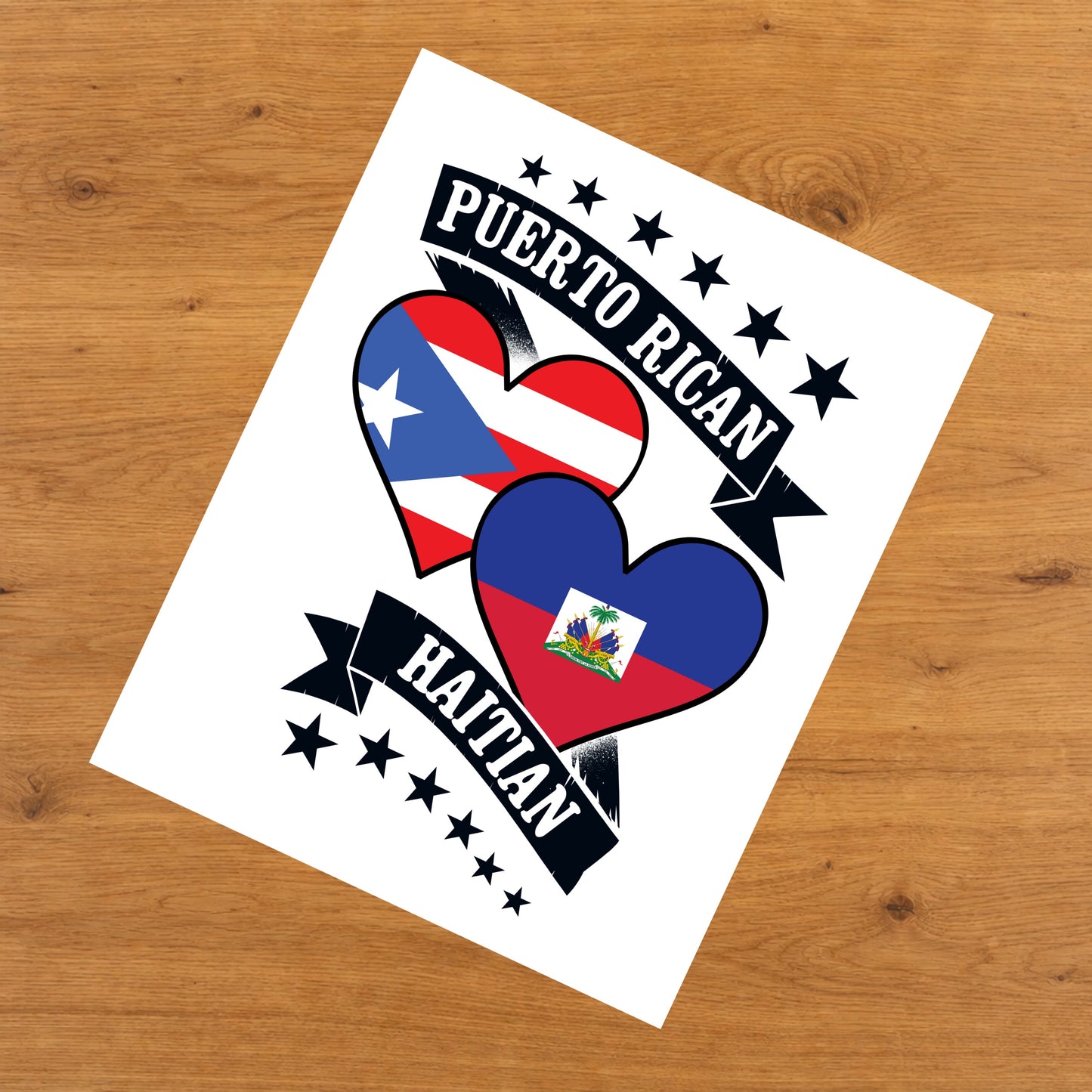 Puerto Rican Haitian Heart Flags Puerto Rico Haiti 8"x10" Wall Art Print