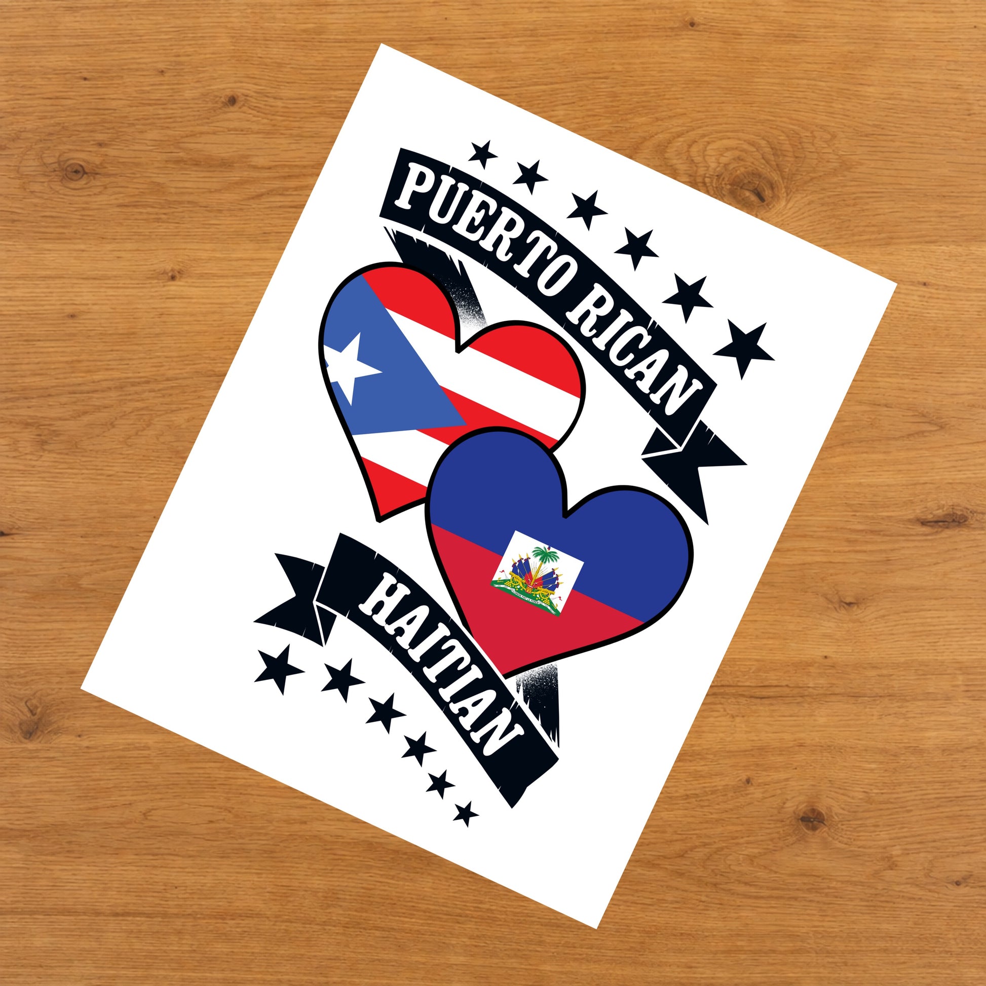 Puerto Rican Haitian Heart Flags Puerto Rico Haiti 8"x10" Wall Art Print