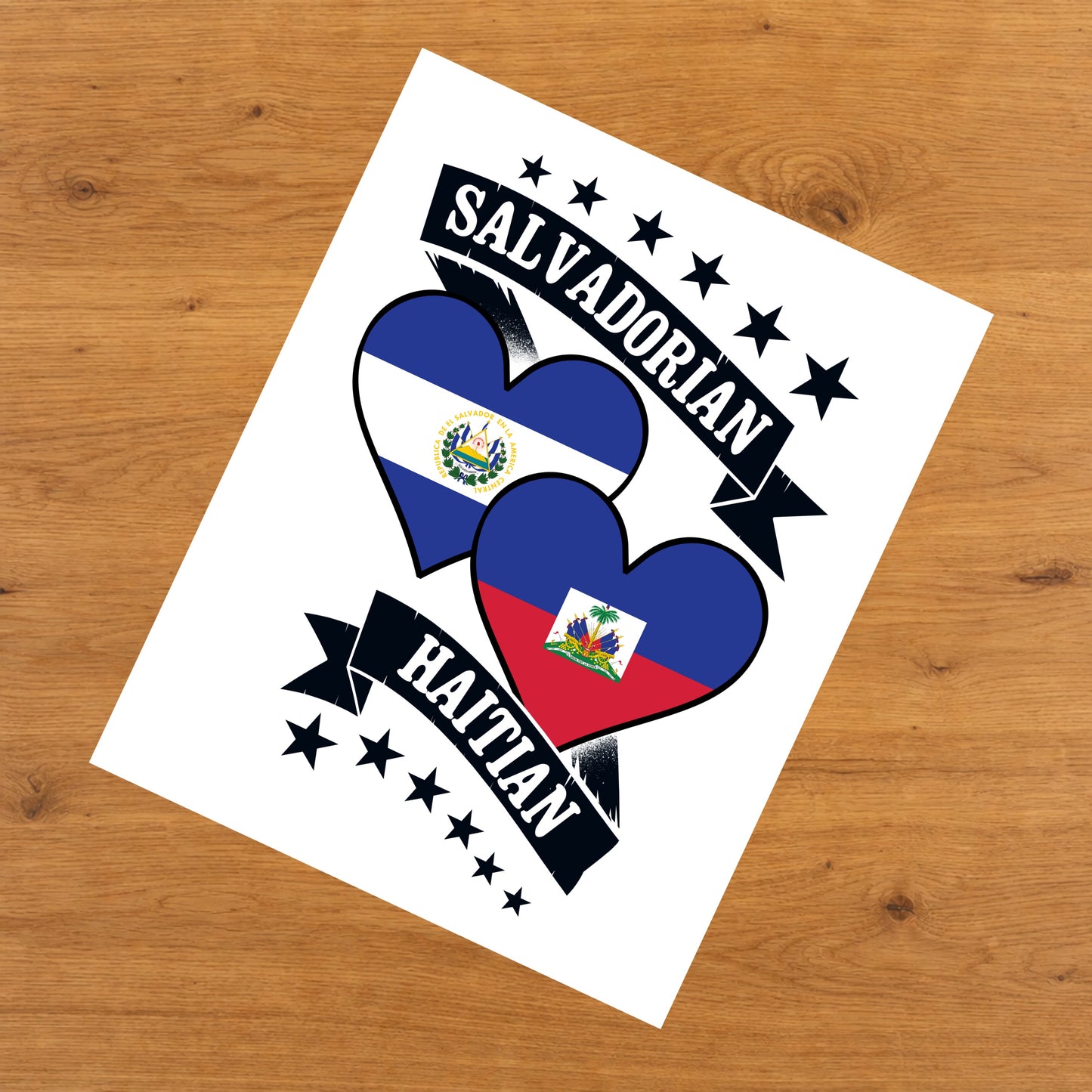 Salvadorian Haitian Heart Flags El Salvador Haiti 8"x10" Wall Art Print