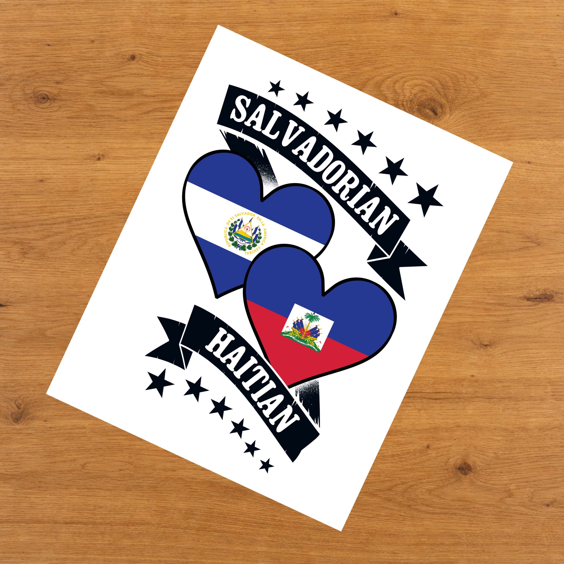 Salvadorian Haitian Heart Flags El Salvador Haiti 8"x10" Wall Art Print