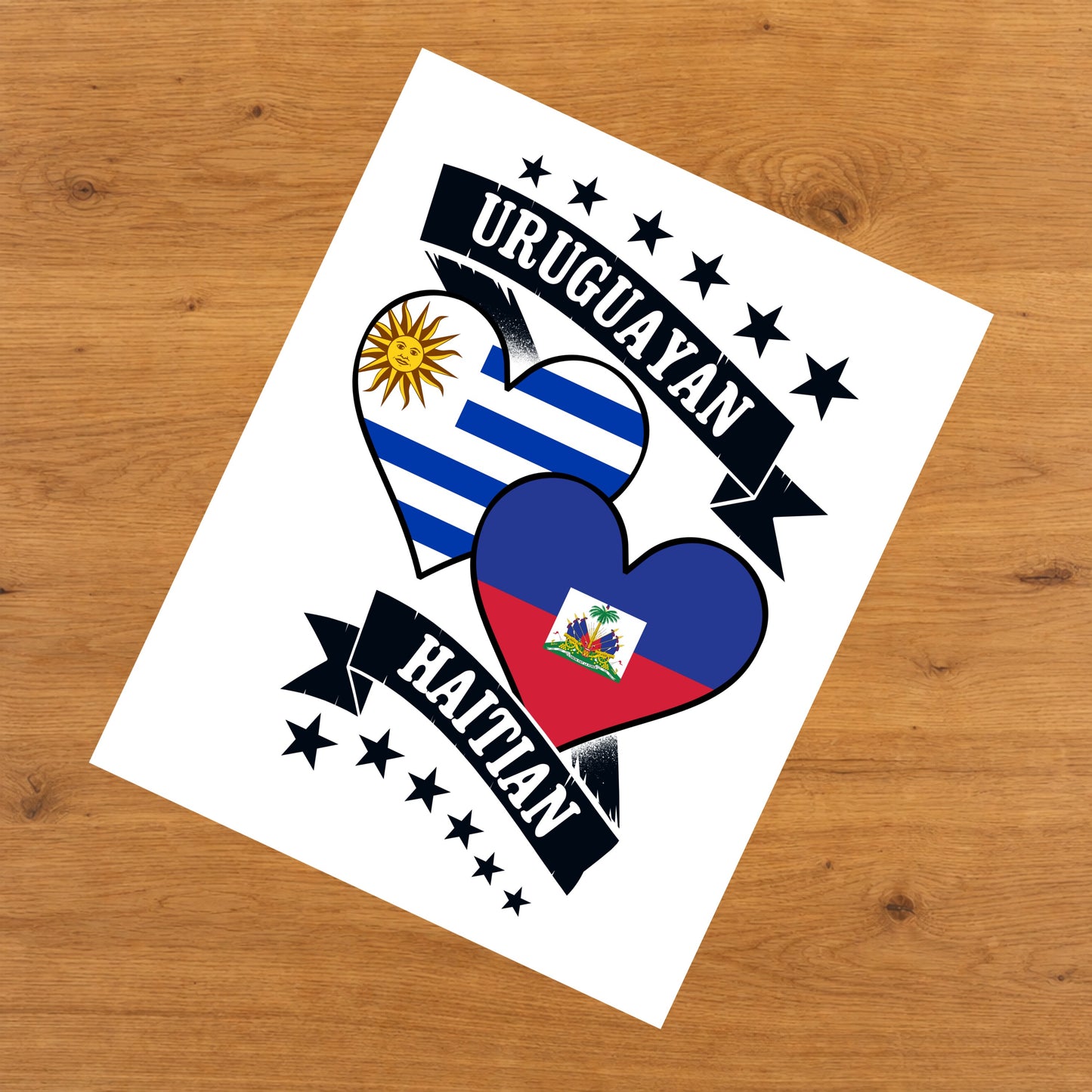 Uruguayan Haitian Heart Flags Uruguay Haiti 8"x10" Wall Art Print