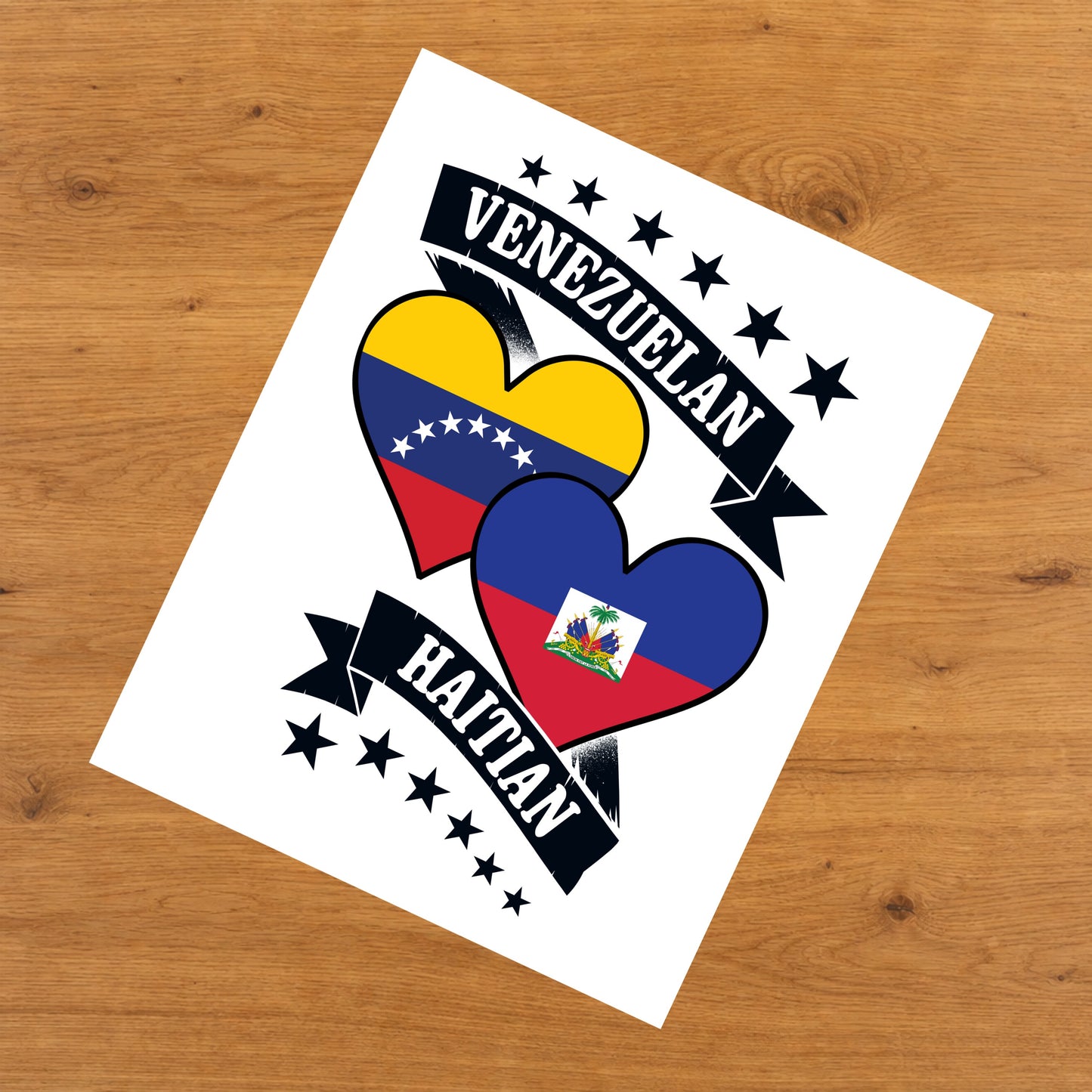 Venezuela Haitian Heart Flags Venezuela Haiti 8"x10" Wall Art Print
