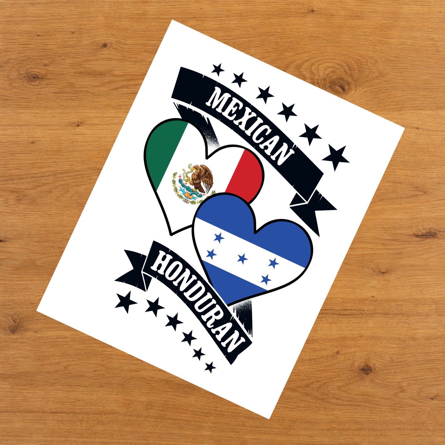 Mexican Honduran Heart Flags Mexico Honduras 8"x10" Wall Art Print