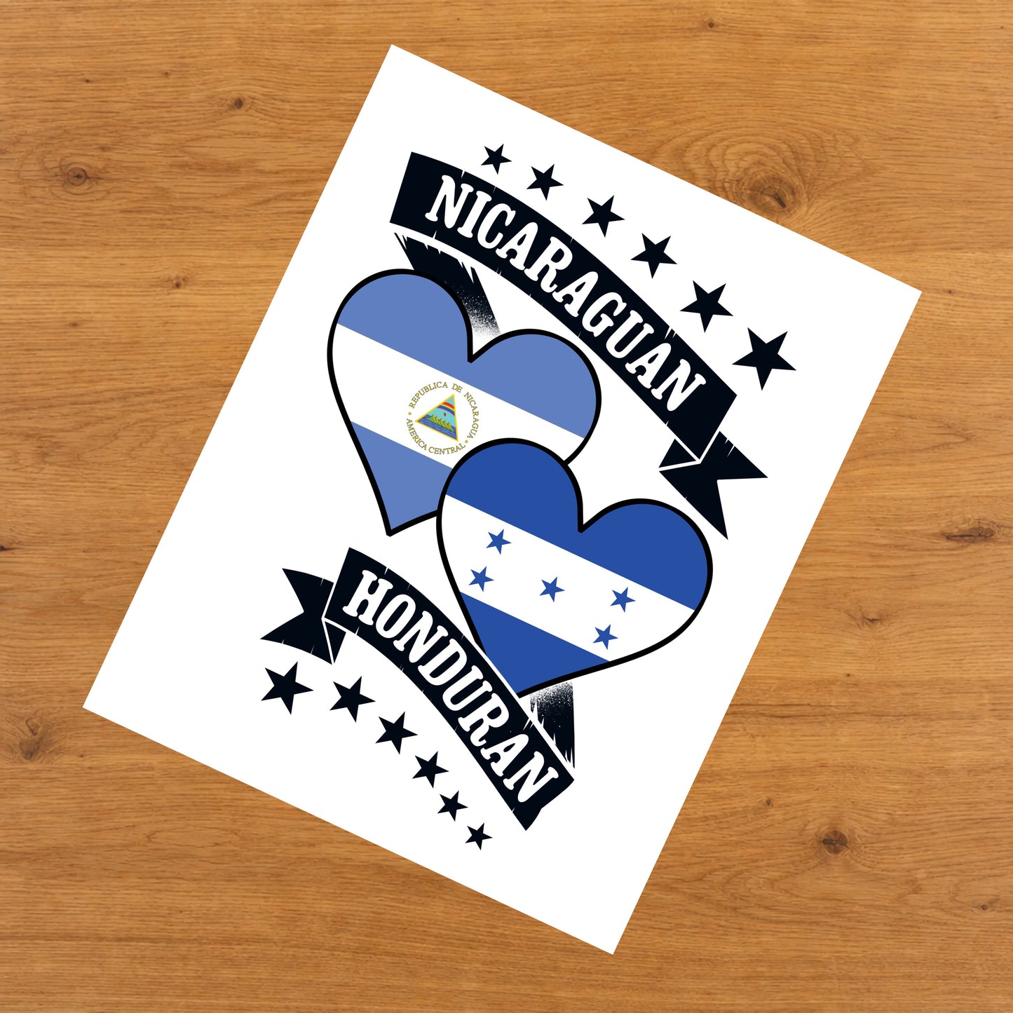 Nicaraguan Honduran Heart Flags Nicaragua Honduras 8"x10" Wall Art Print