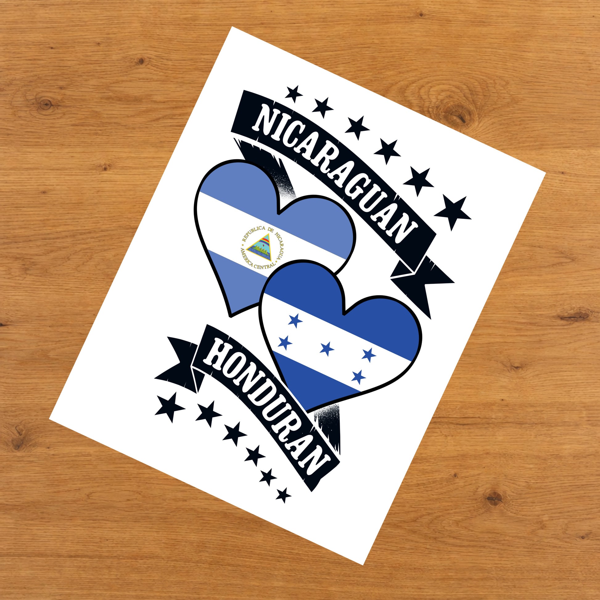 Nicaraguan Honduran Heart Flags Nicaragua Honduras 8"x10" Wall Art Print