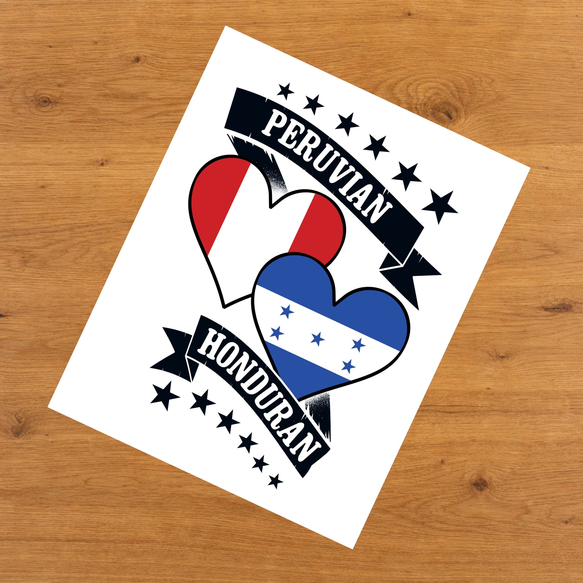 Peruvian Honduran Heart Flags Peru Honduras 8"x10" Wall Art Print