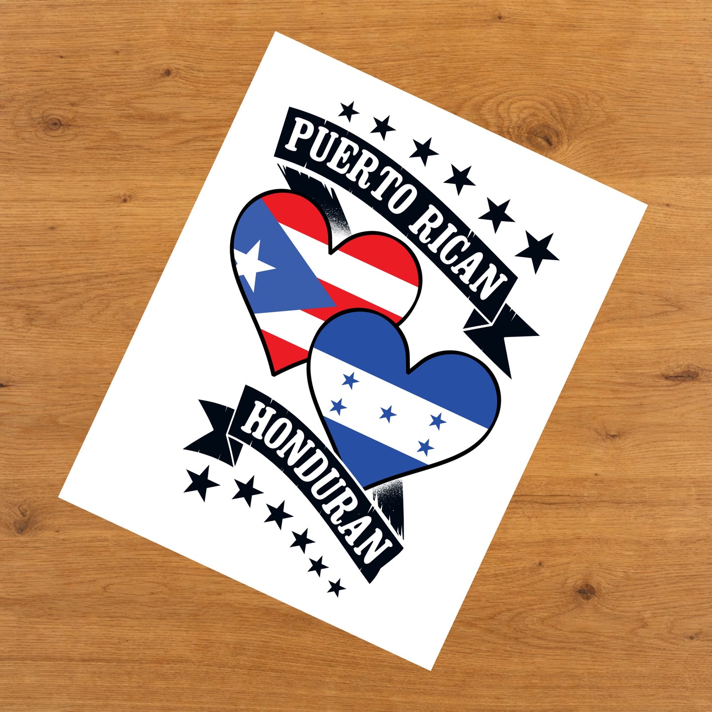 Puerto Rican Honduran Heart Flags Puerto Rico Honduras 8"x10" Wall Art Print