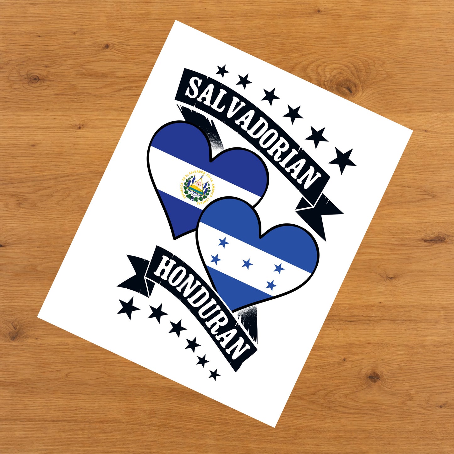 Salvadorian Honduran Heart Flags El Salvador Honduras 8"x10" Wall Art Print
