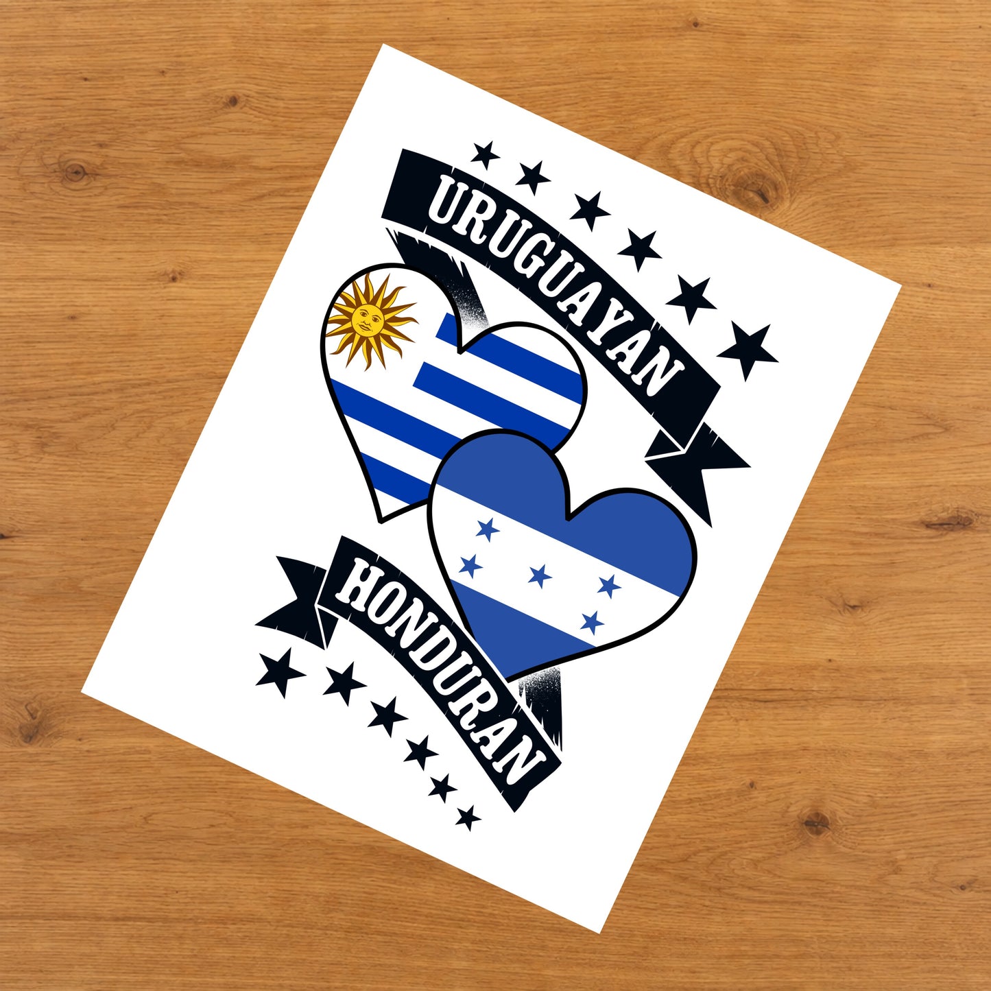 Uruguayan Honduran Heart Flags Uruguay Honduras 8"x10" Wall Art Print