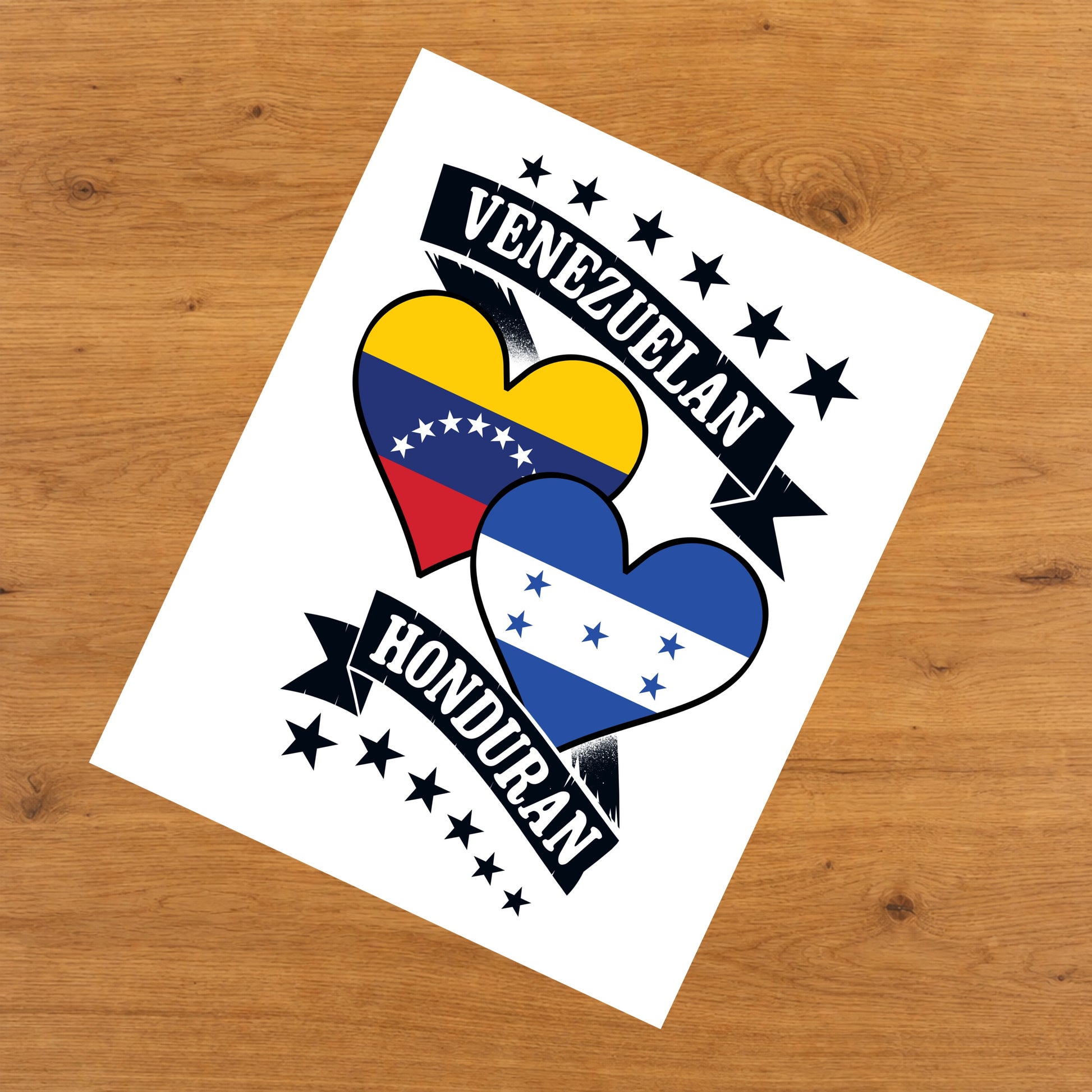 Venezuelan Honduran Heart Flags Venezuela Honduras 8"x10" Wall Art Print