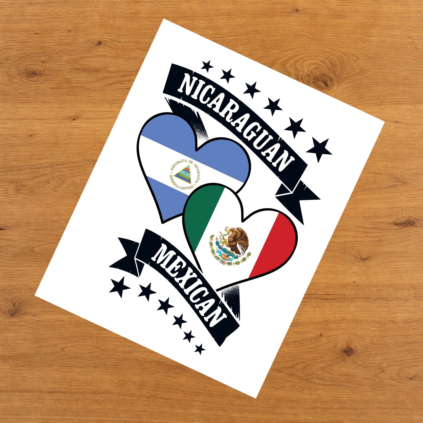 Nicaraguan Mexican Heart Flags Nicaragua Mexico 8"x10" Wall Art Print