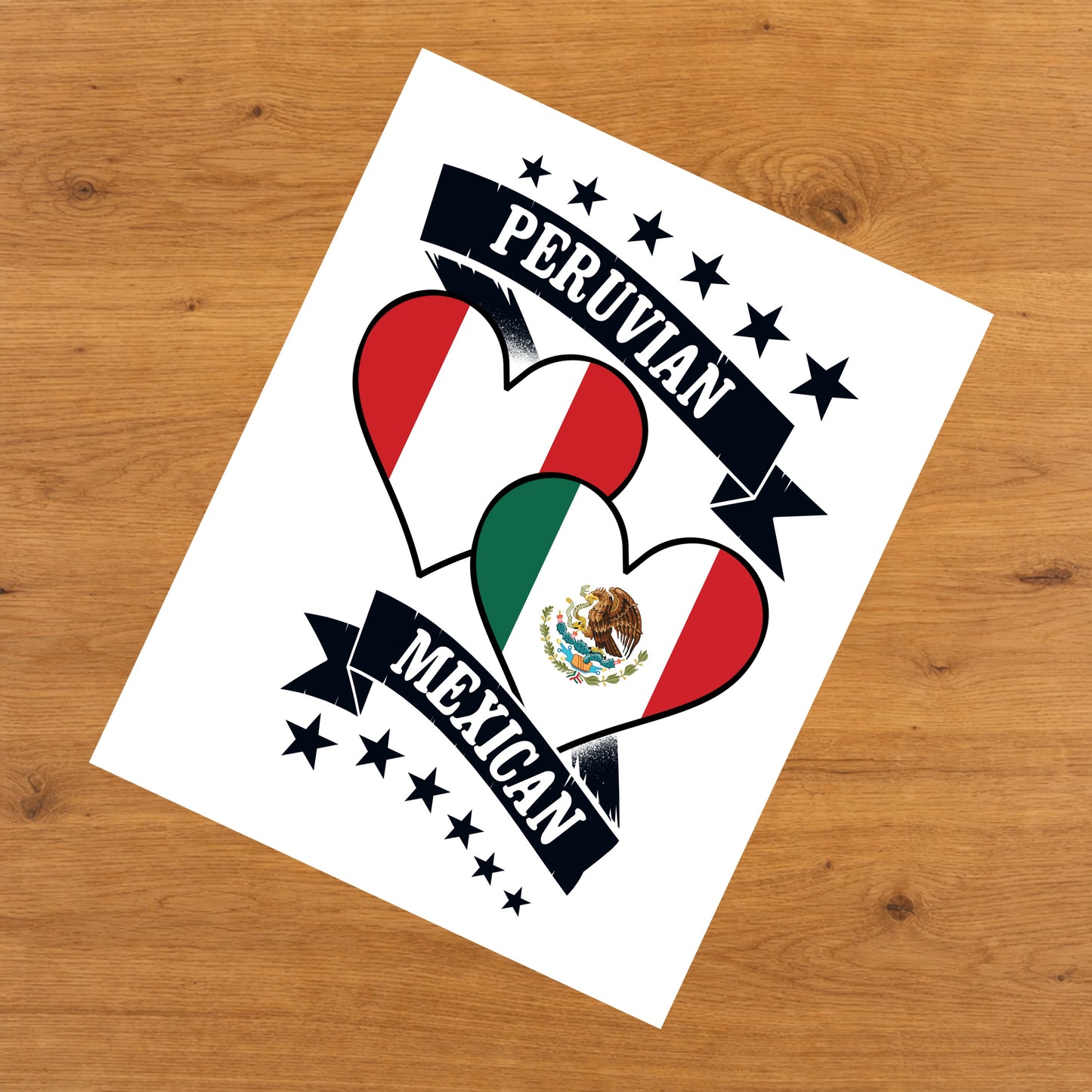 Peruvian Mexican Heart Flags Peru Mexico 8"x10" Wall Art Print