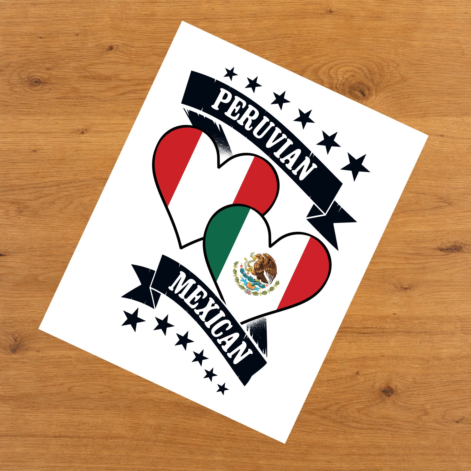 Peruvian Mexican Heart Flags Peru Mexico 8"x10" Wall Art Print