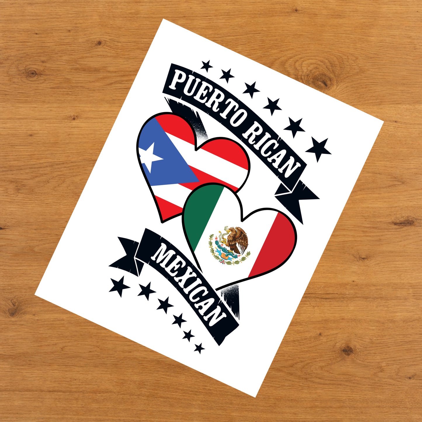 Puerto Rican Mexican Heart Flags Puerto Rico Mexico 8"x10" Wall Art Print