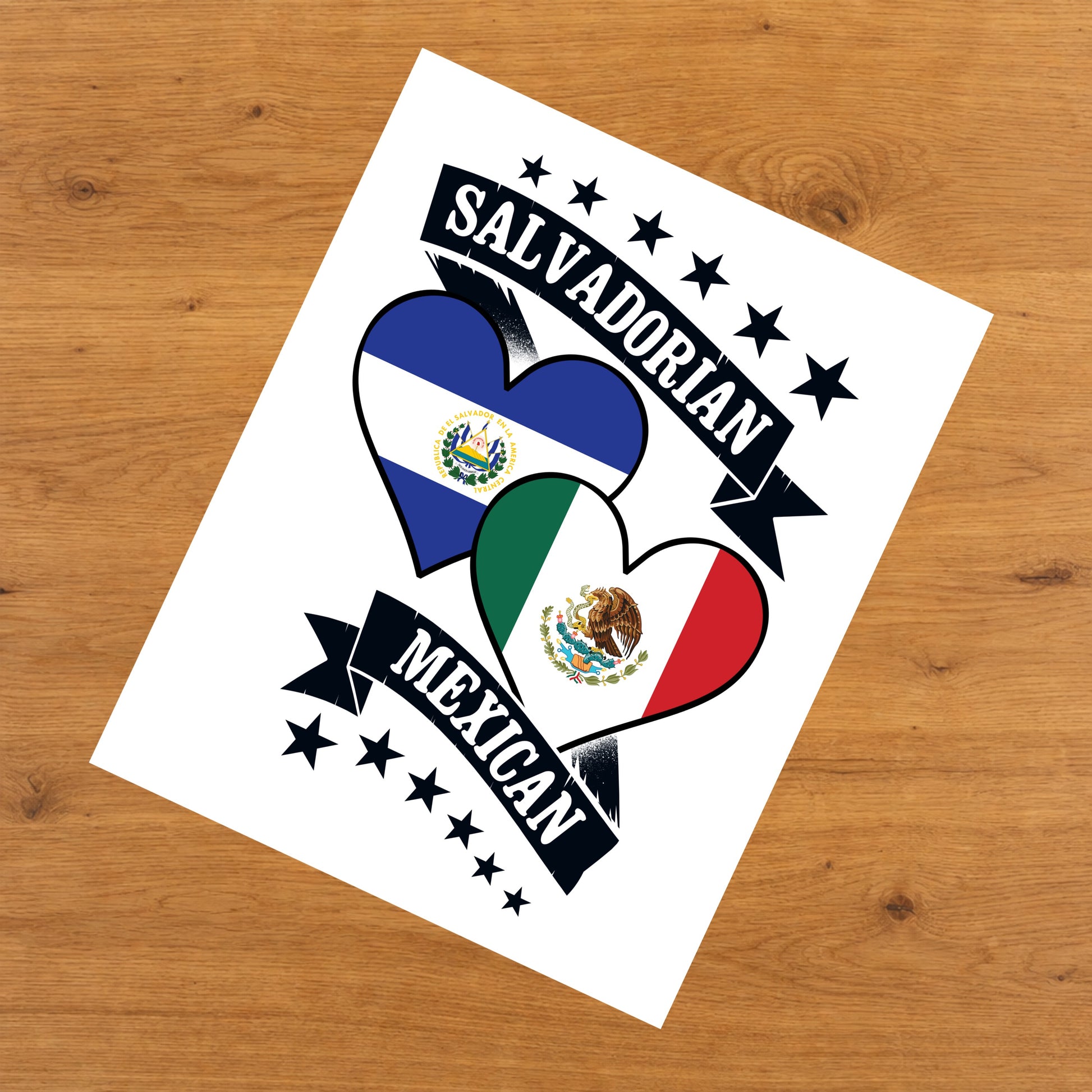 Salvadorian Mexican Heart Flags El Salvador Mexico 8"x10" Wall Art Print