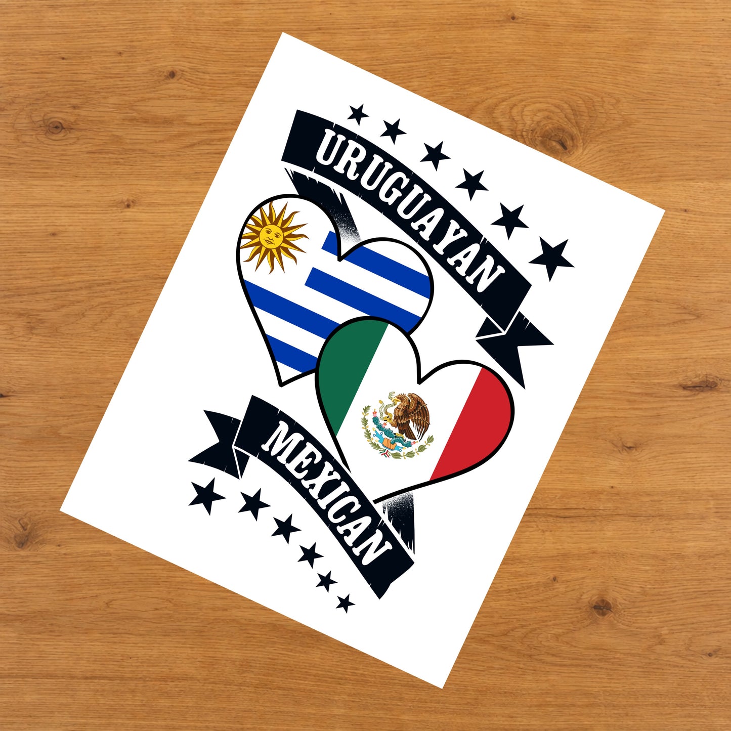 Uruguayan Mexican Heart Flags Uruguay Mexico 8"x10" Wall Art Print
