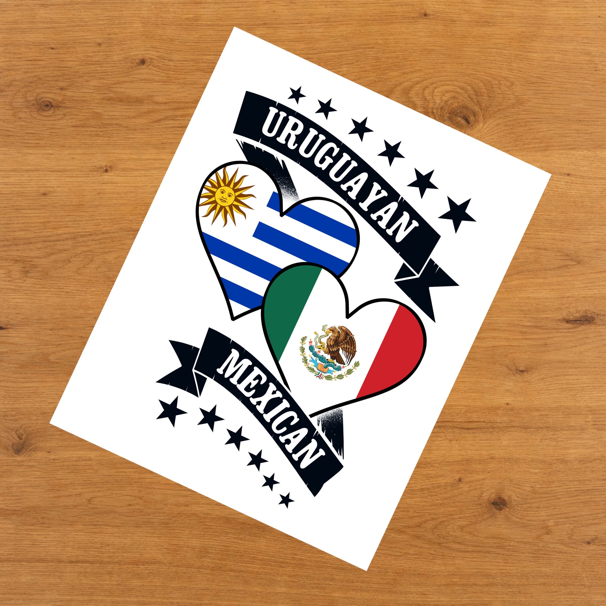 Uruguayan Mexican Heart Flags Uruguay Mexico 8"x10" Wall Art Print