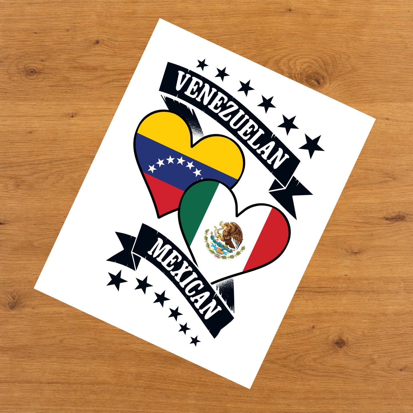 Venezuela Mexican Heart Flags Venezuela Mexico 8"x10" Wall Art Print