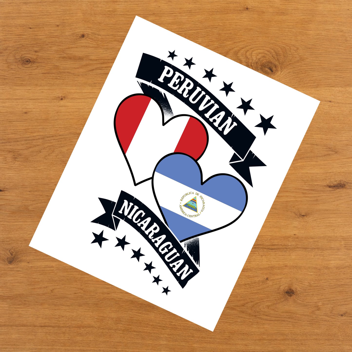 Peruvian Nicaraguan Heart Flags Peru Nicaragua 8"x10" Wall Art Print
