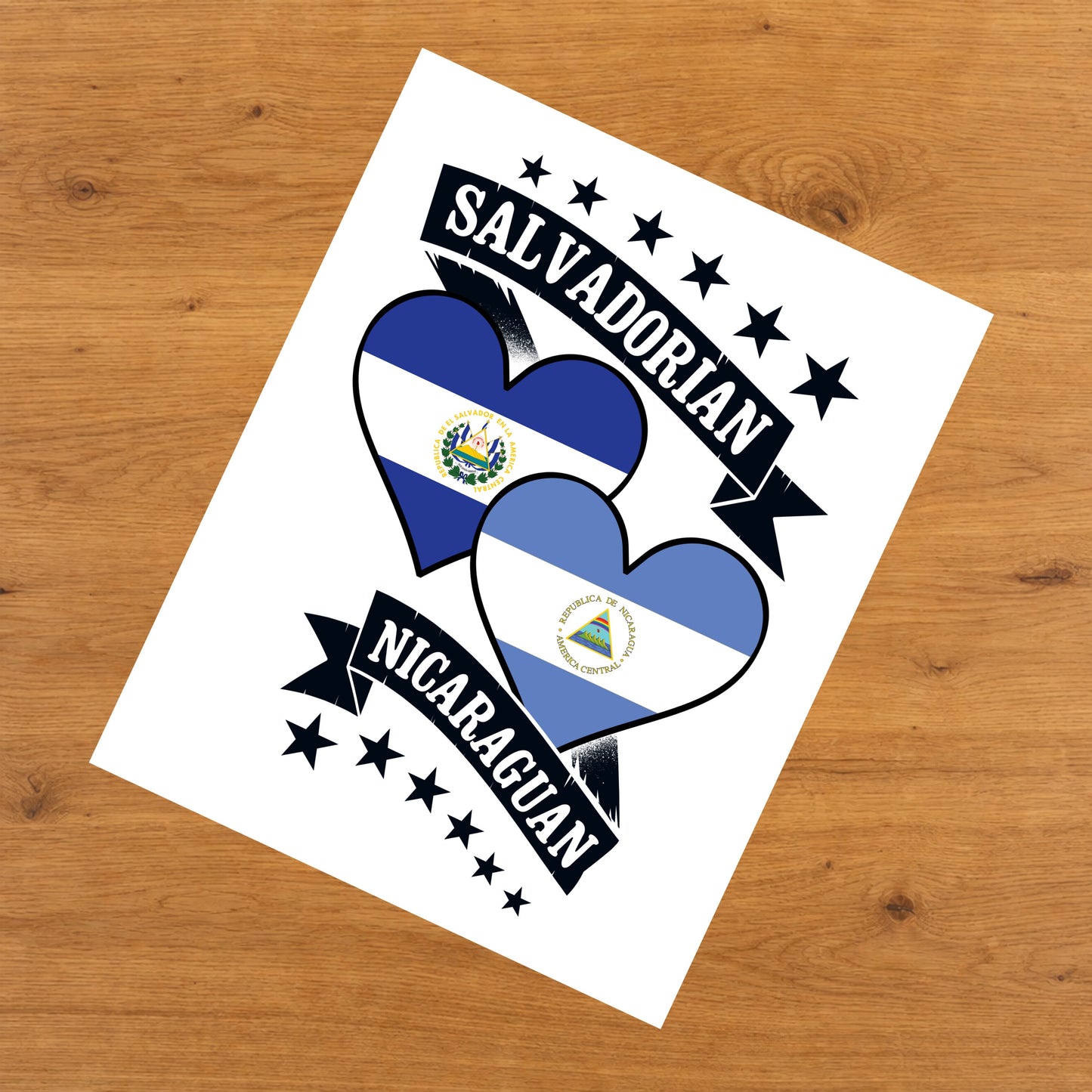 Salvadorian Nicaraguan Heart Flags El Salvador Nicaragua 8"x10" Wall Art Print