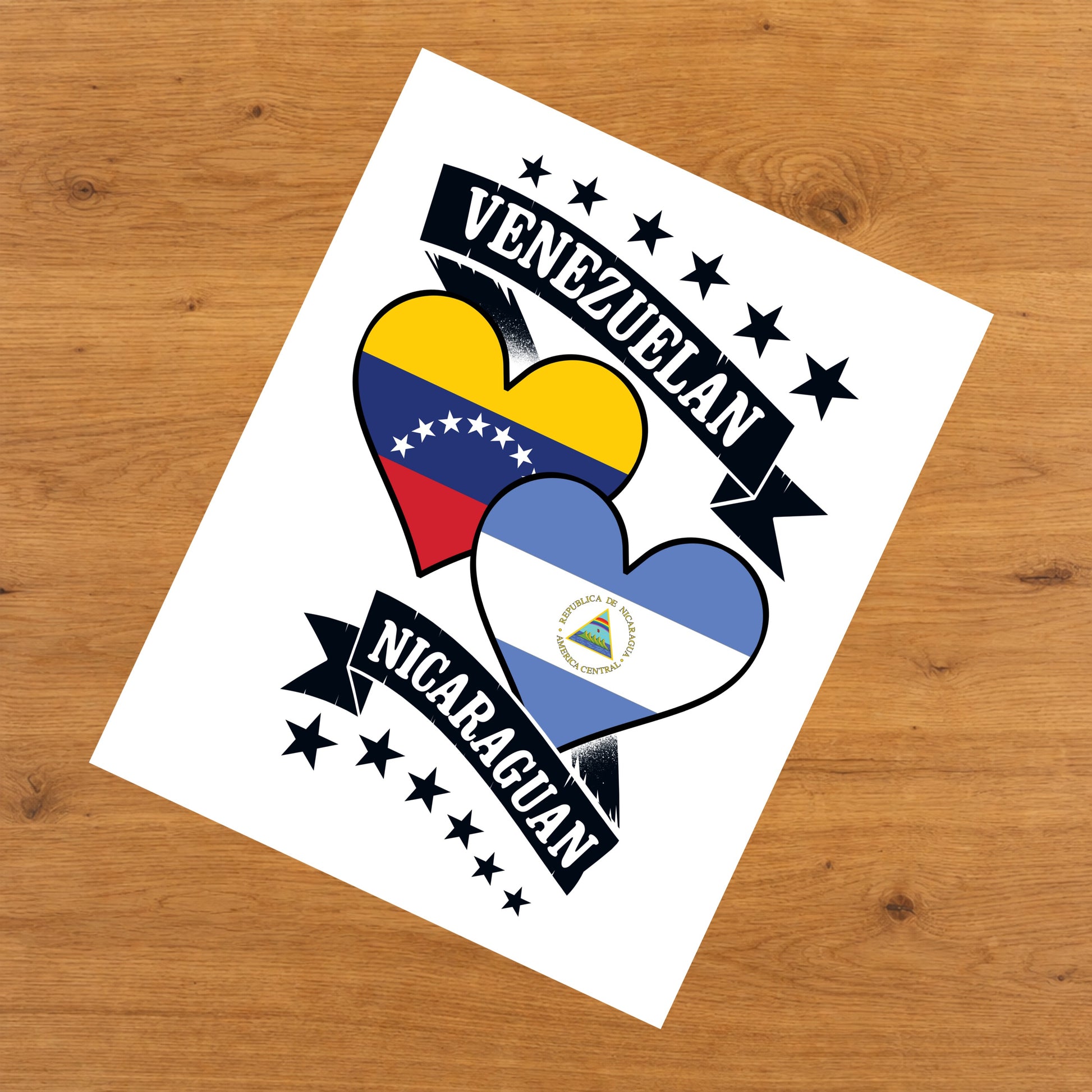 Venezuelan Nicaraguan Heart Flags Venezuela Nicaragua 8"x10" Wall Art Print