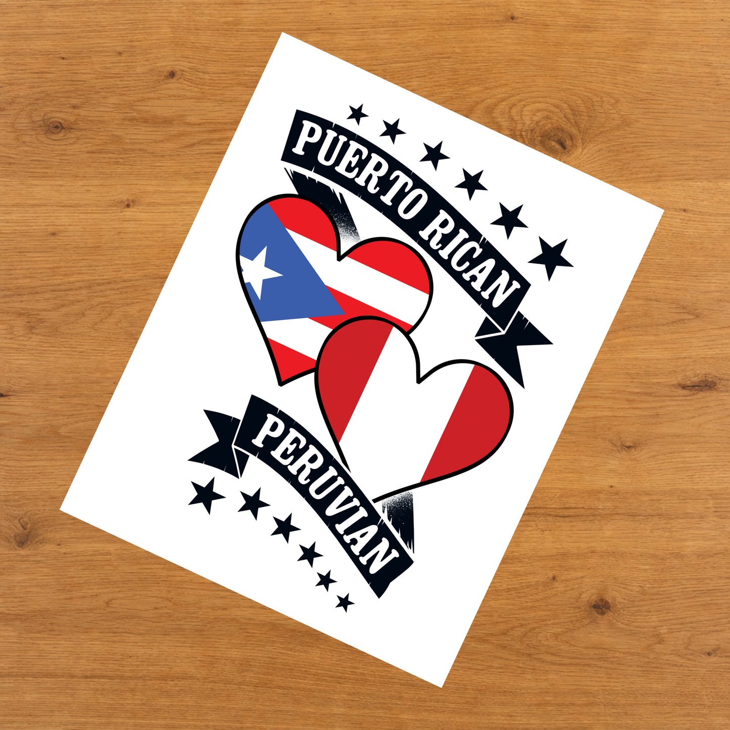 Puerto Rican Peruvian Heart Flags Puerto Rico Peru 8"x10" Wall Art Print