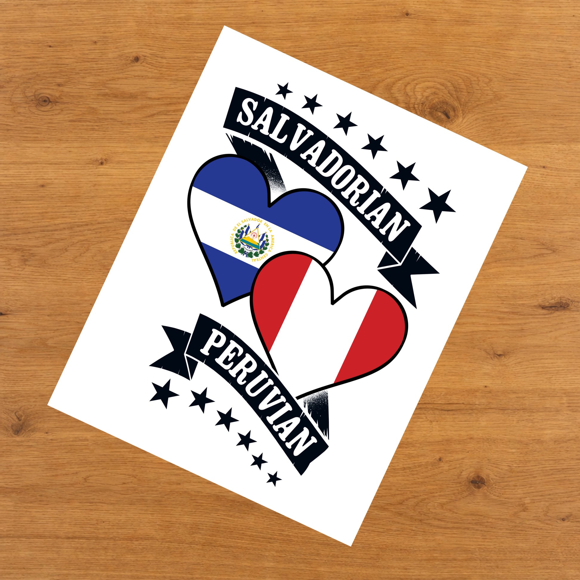 Salvadorian Peruvian Heart Flags El Salvador Peru 8"x10" Wall Art Print