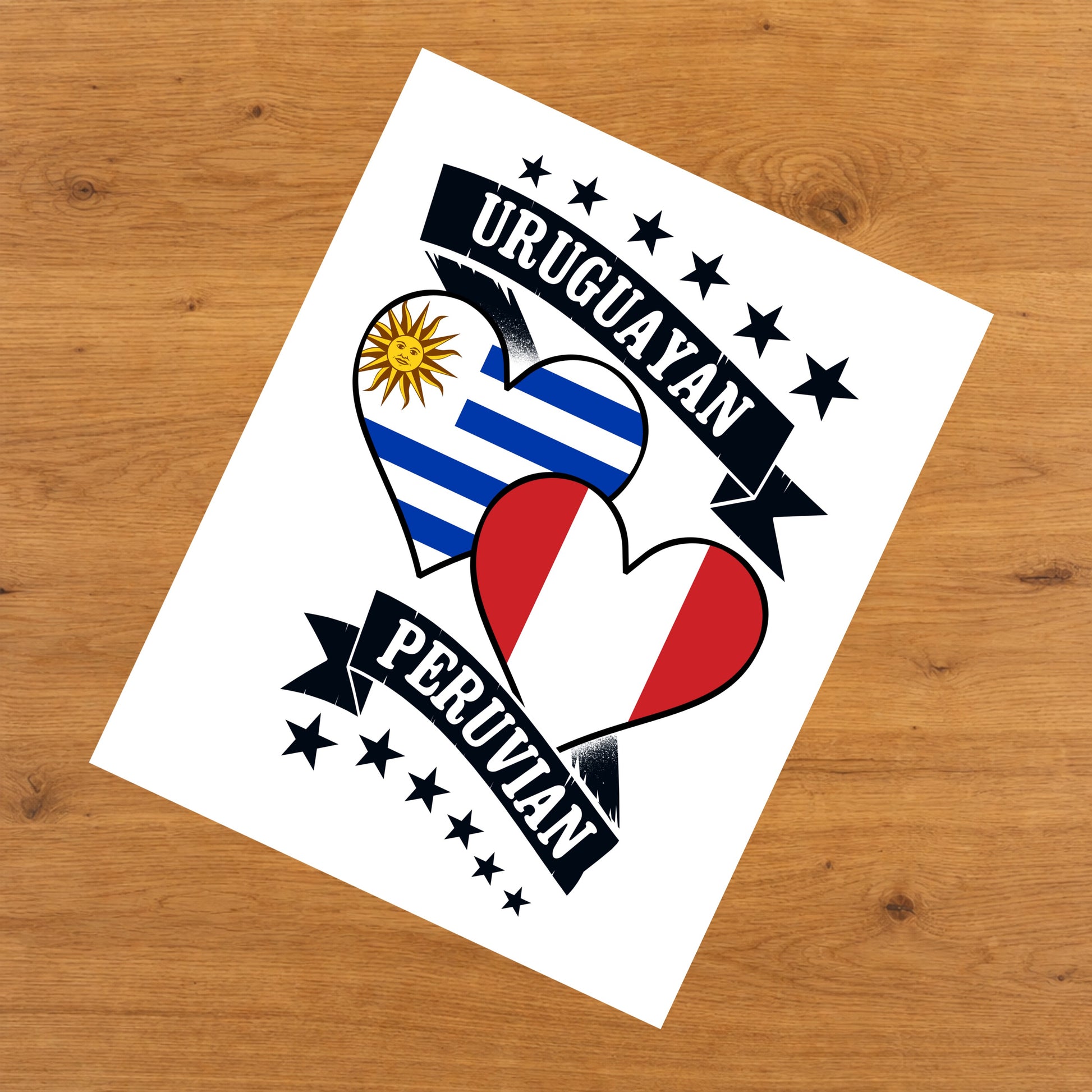Uruguayan Peruvian Heart Flags Uruguay Peru 8"x10" Wall Art Print