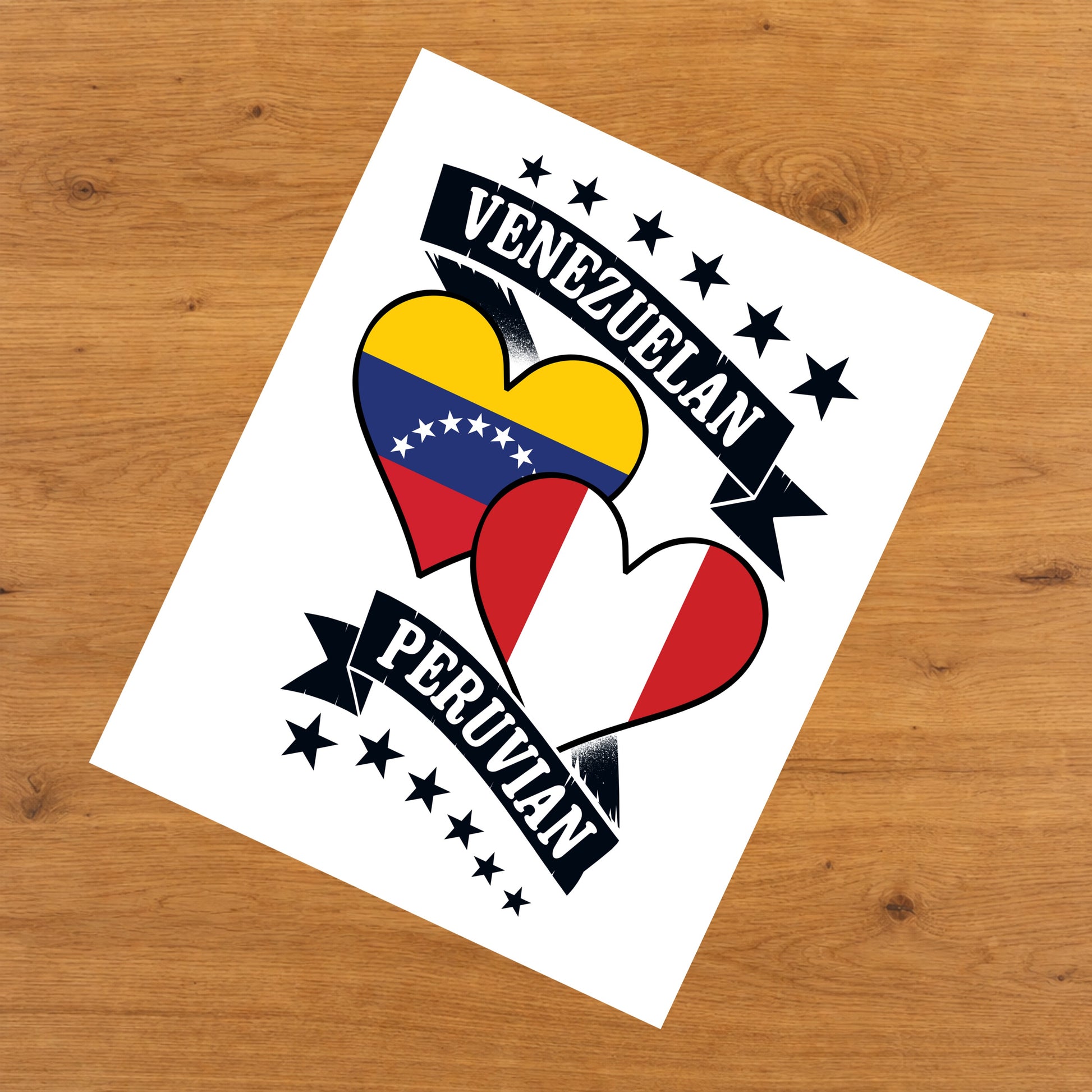 Venezuelan Peruvian Heart Flags Venezuela Peru 8"x10" Wall Art Print