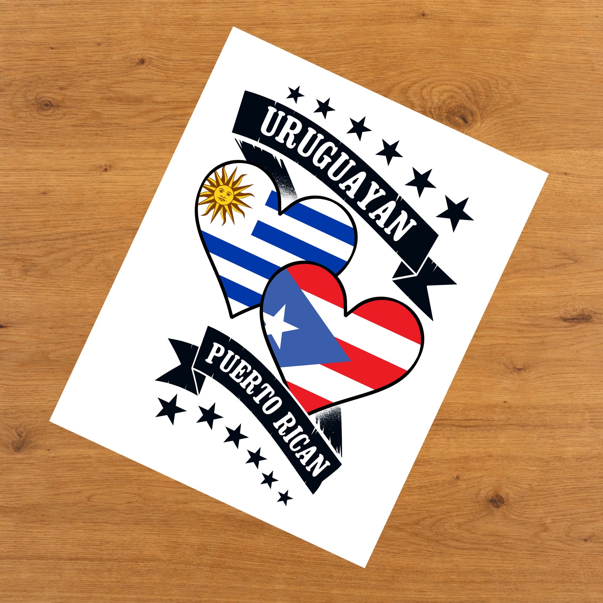 Uruguayan Puerto Rican Heart Flags Uruguay Puerto Rico 8"x10" Wall Art Print