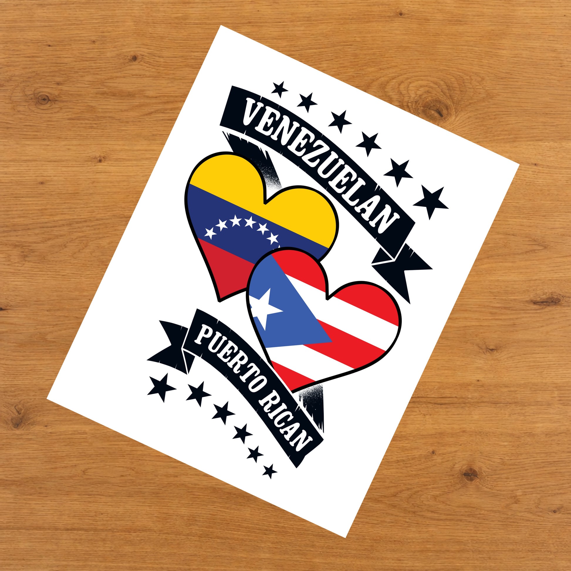 Venezuelan Puerto Rican Heart Flags Venezuela Puerto Rico 8"x10" Wall Art Print