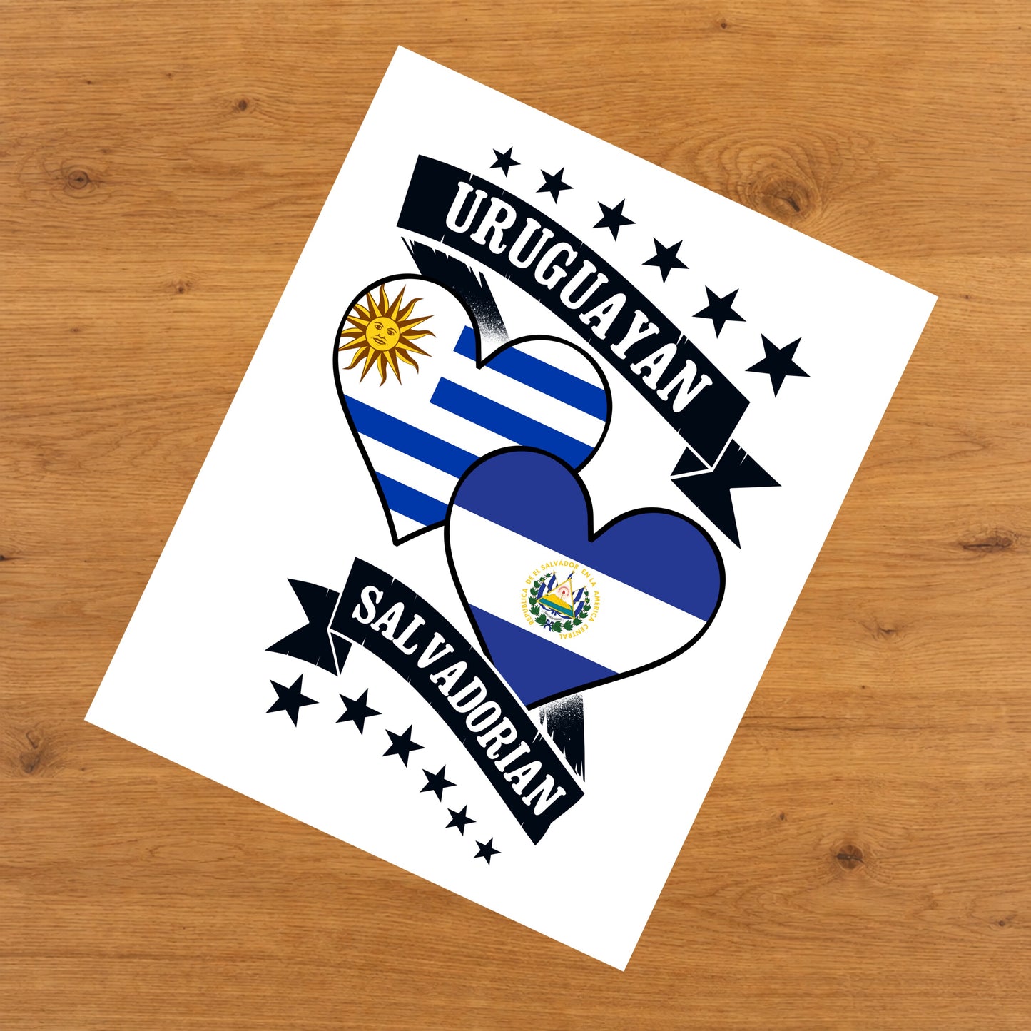 Uruguayan Salvadorian Heart Flags Uruguay El Salvador 8"x10" Wall Art Print