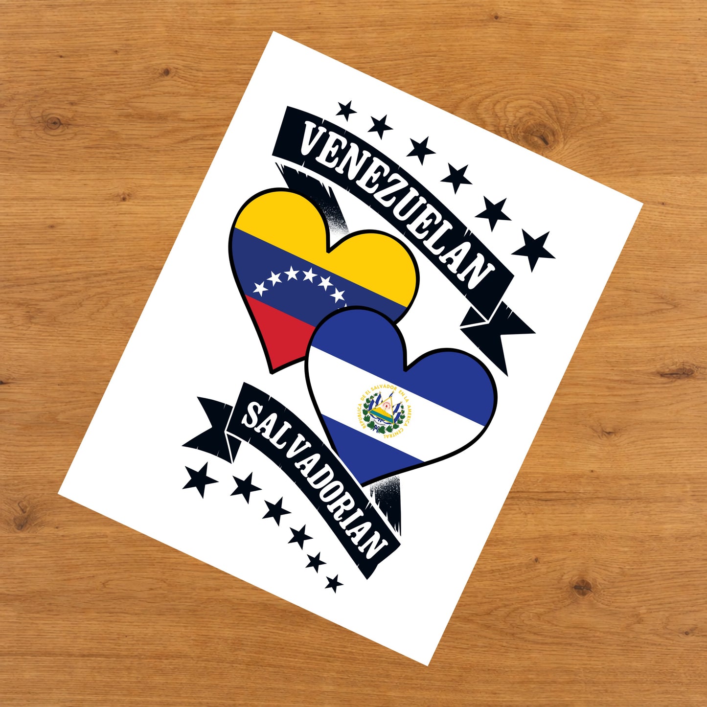 Venezuelan Salvadorian Heart Flags Venezuela El Salvador 8"x10" Wall Art Print