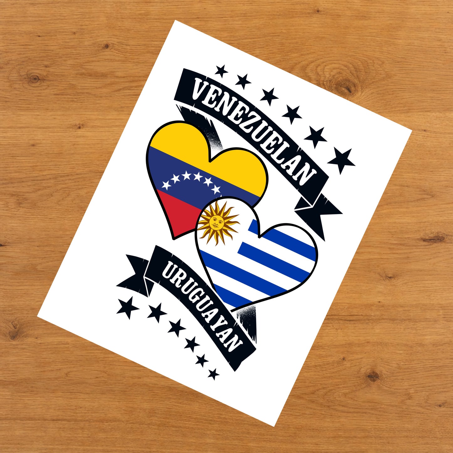 Venezuelan Uruguayan Heart Flags Venezuela Uruguay 8"x10" Wall Art Print
