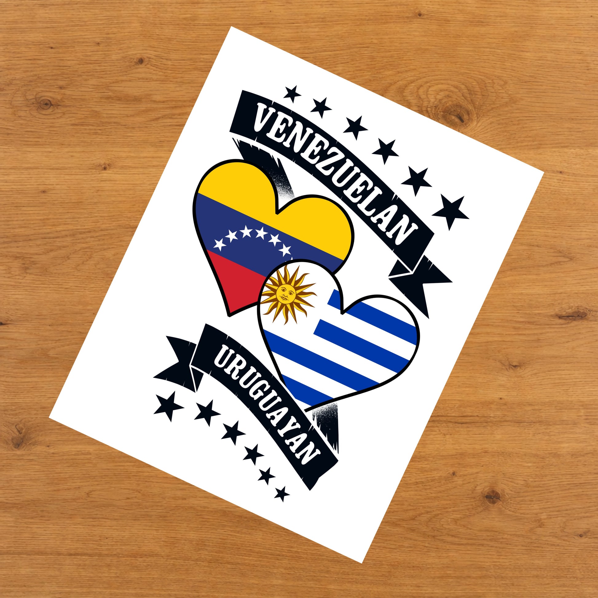 Venezuelan Uruguayan Heart Flags Venezuela Uruguay 8"x10" Wall Art Print