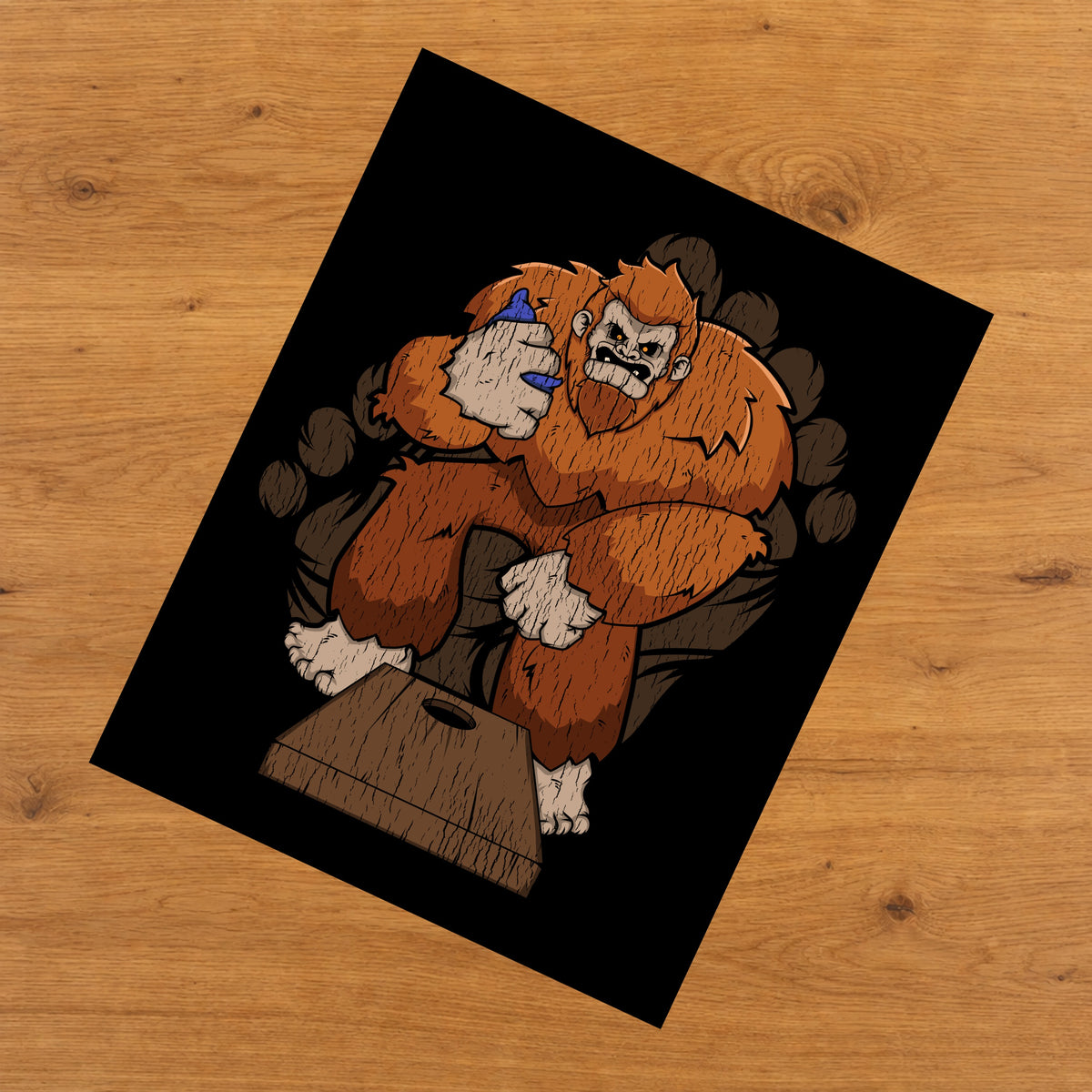 Bigfoot Cornhole Art - Sasquatch Playing Cornhole 8"x10" Wall Art Print