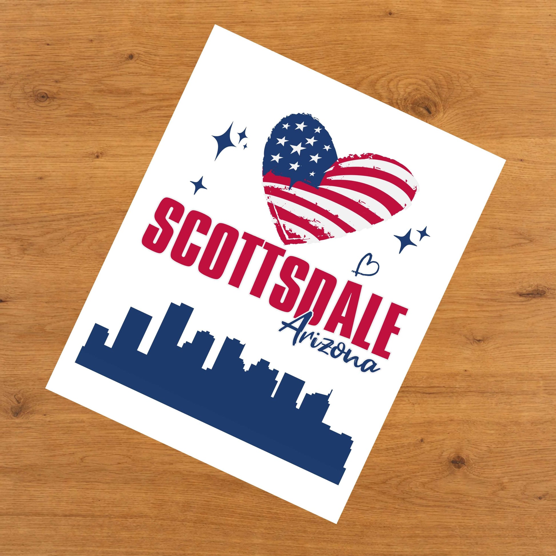 Scottsdale Arizona Skyline American Flag Heart 4th of July 8"x10" Wall Art Print