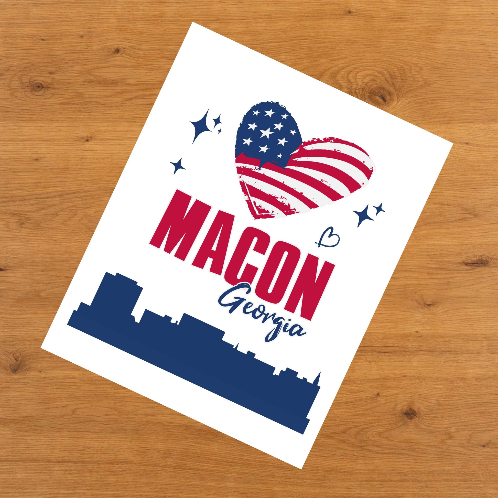 Macon Georgia Skyline American Flag Heart 4th of July 8"x10" Wall Art Print