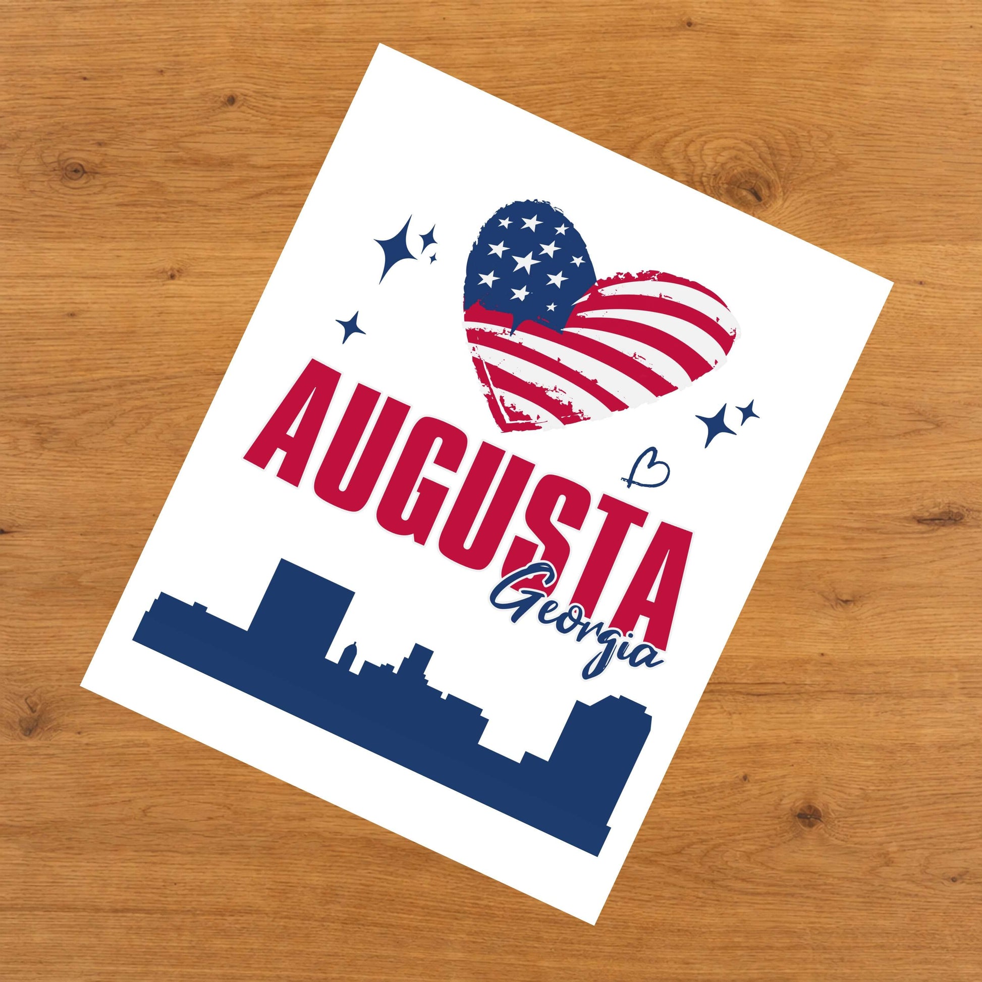 Augusta Georgia Skyline American Flag Heart 4th of July 8"x10" Wall Art Print