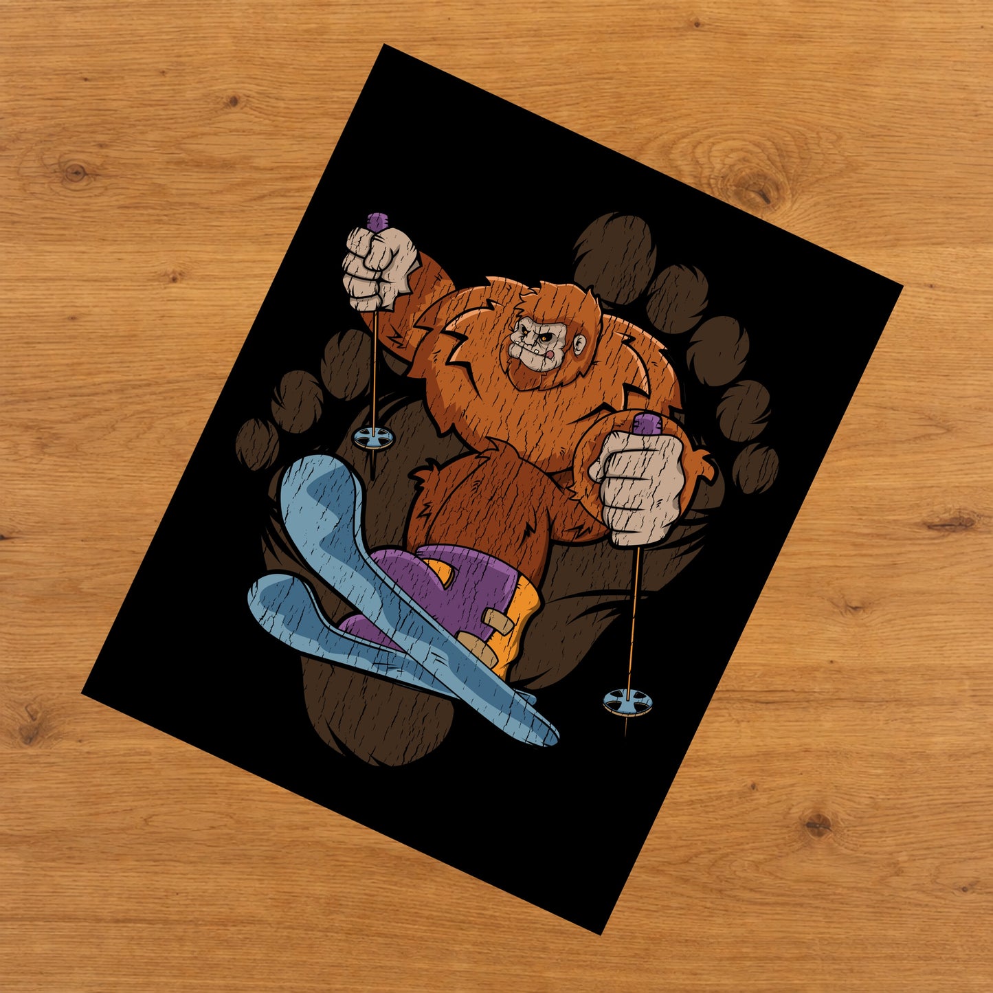 Bigfoot Skiing Art - Sasquatch on Skis 8"x10" Wall Art Print