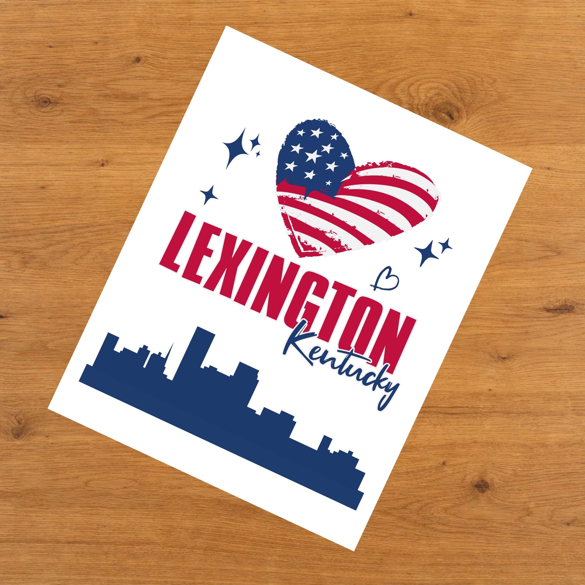 Lexington Kentucky Skyline American Flag Heart 4th of July 8"x10" Wall Art Print