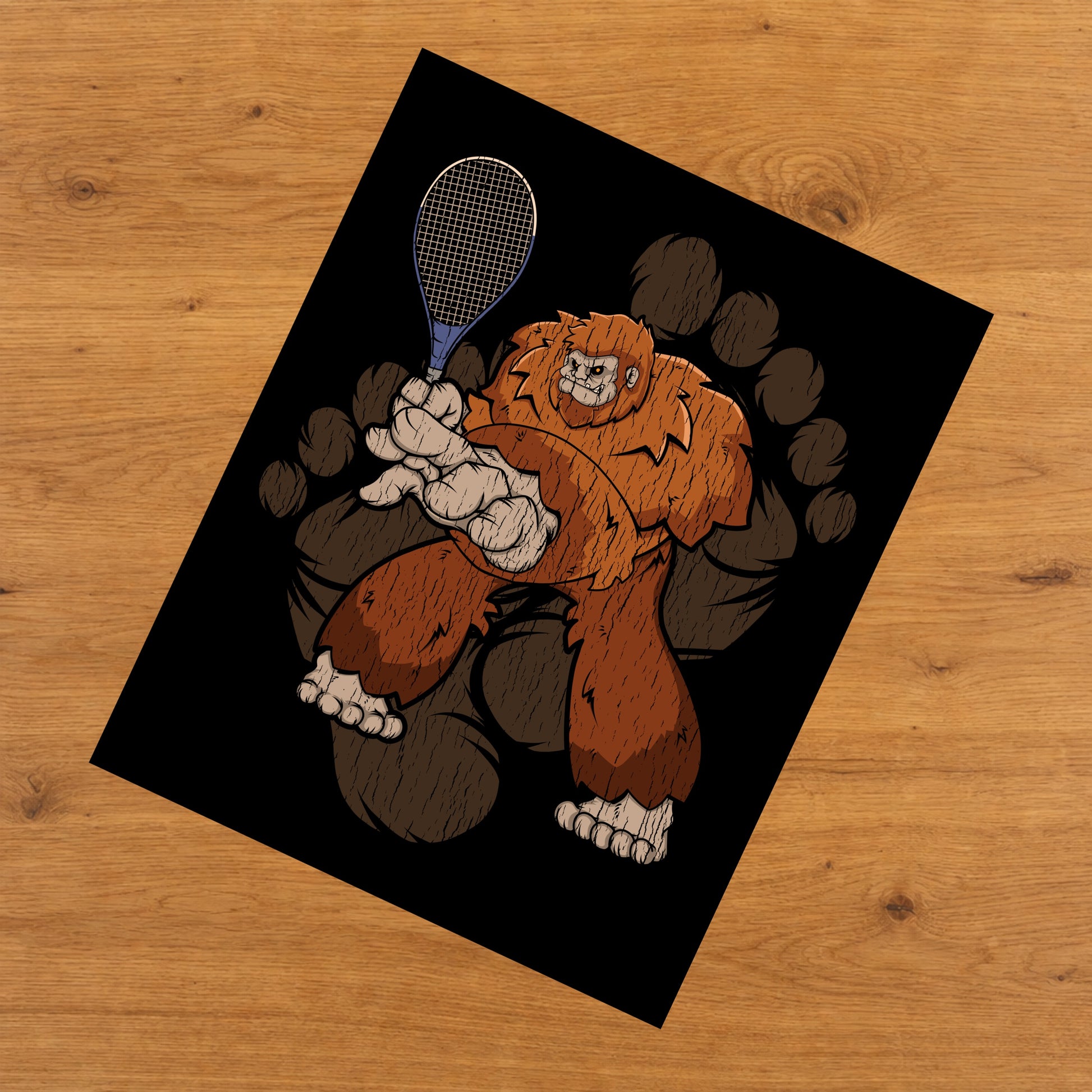 Bigfoot Tennis Art - Sasquatch Playing Tennis 8"x10" Wall Art Print