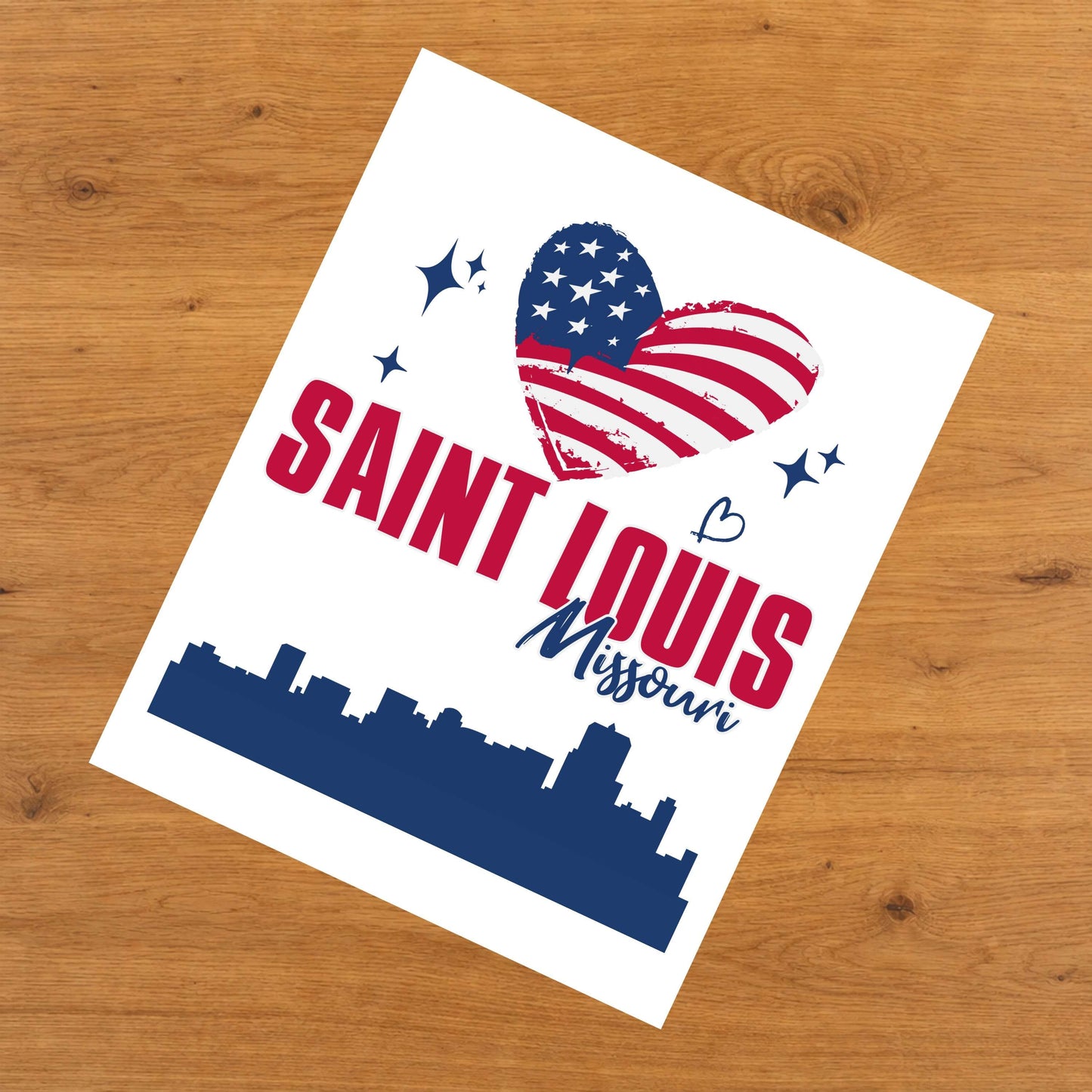 Saint Louis Missouri Skyline American Flag Heart 4th of July 8"x10" Wall Art Print